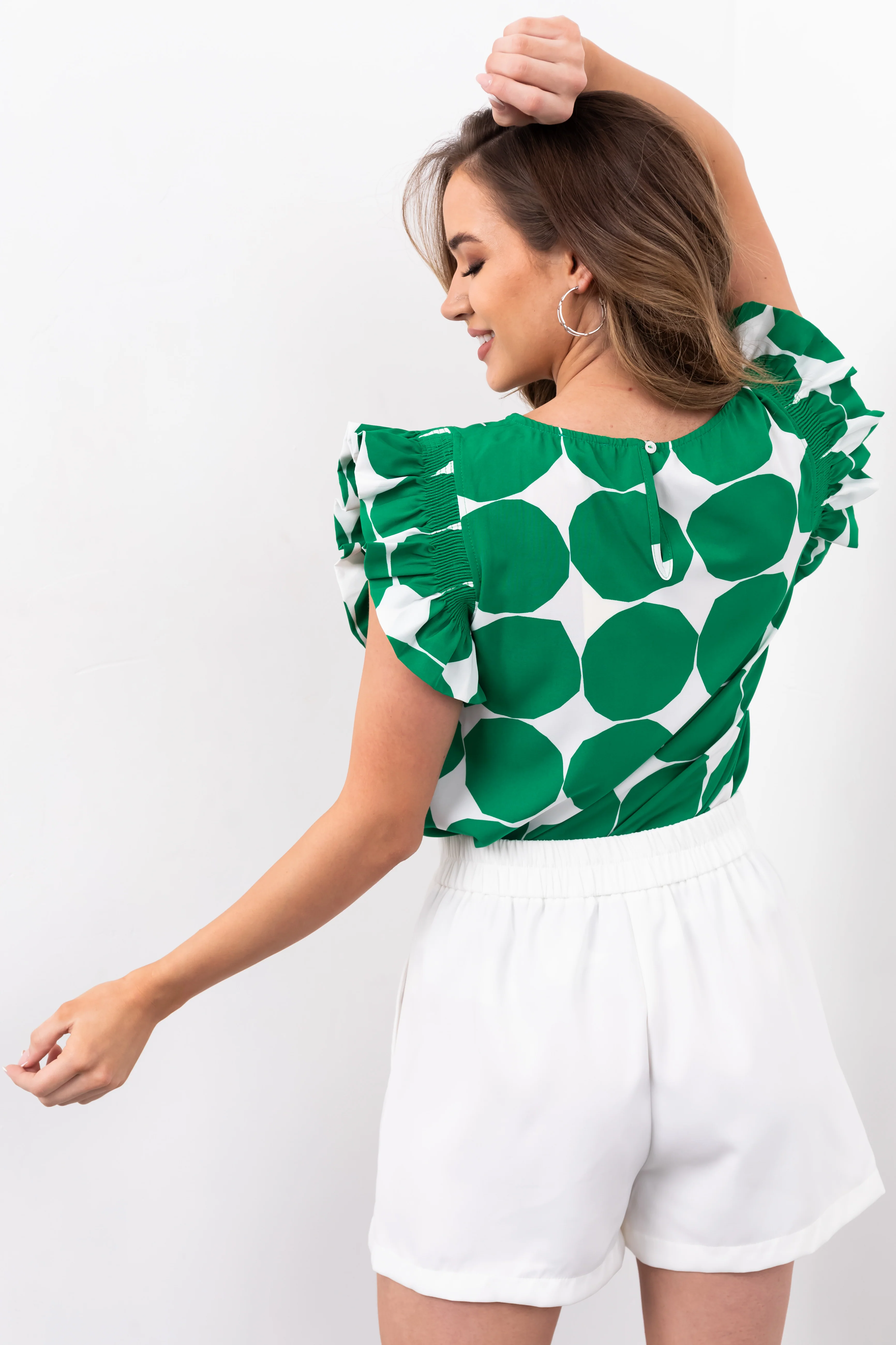 Jade Large Dot Print Ruffle Sleeve Blouse - Image 7