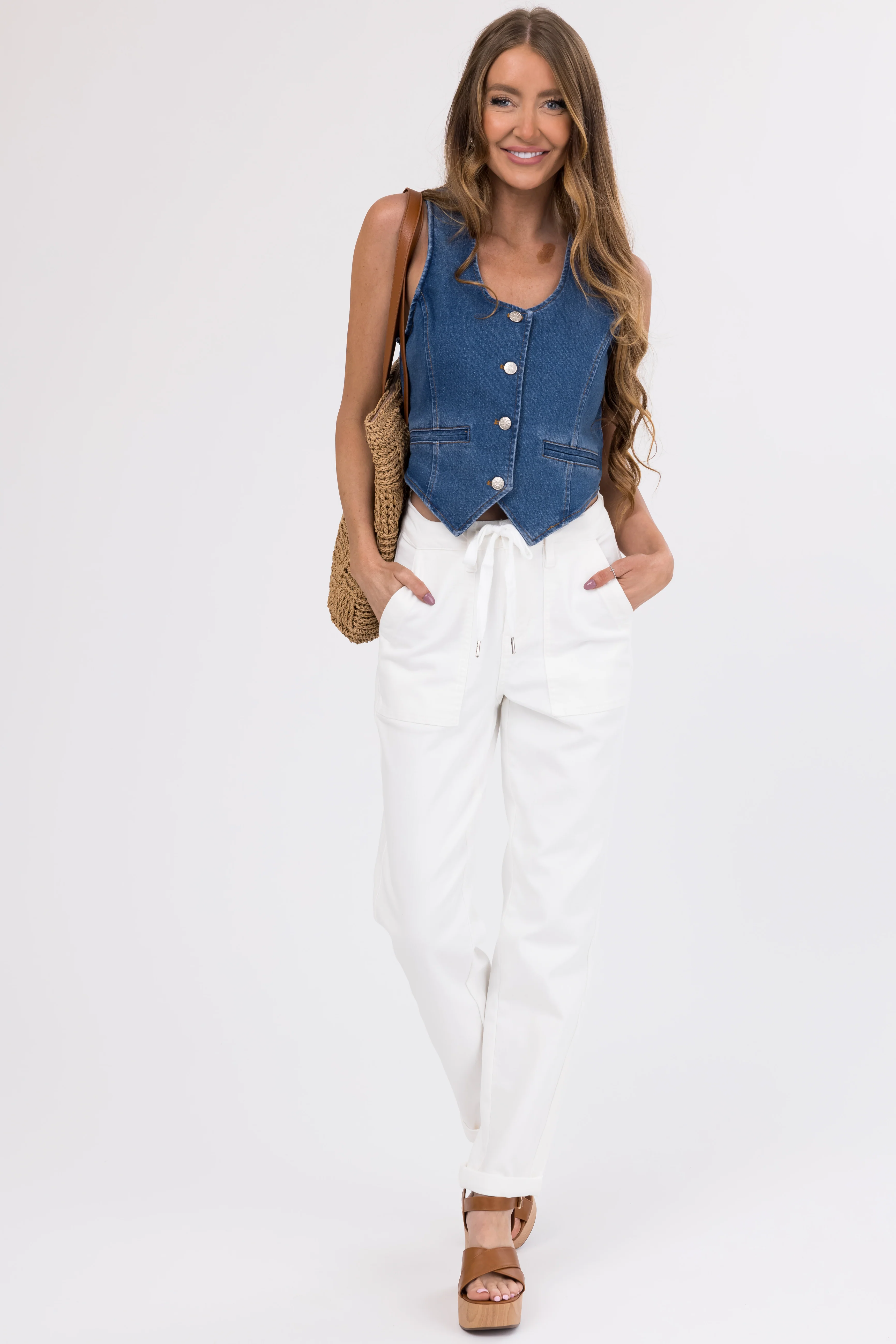 Judy Blue Ivory Drawstring High Waist Jeans - Image 2