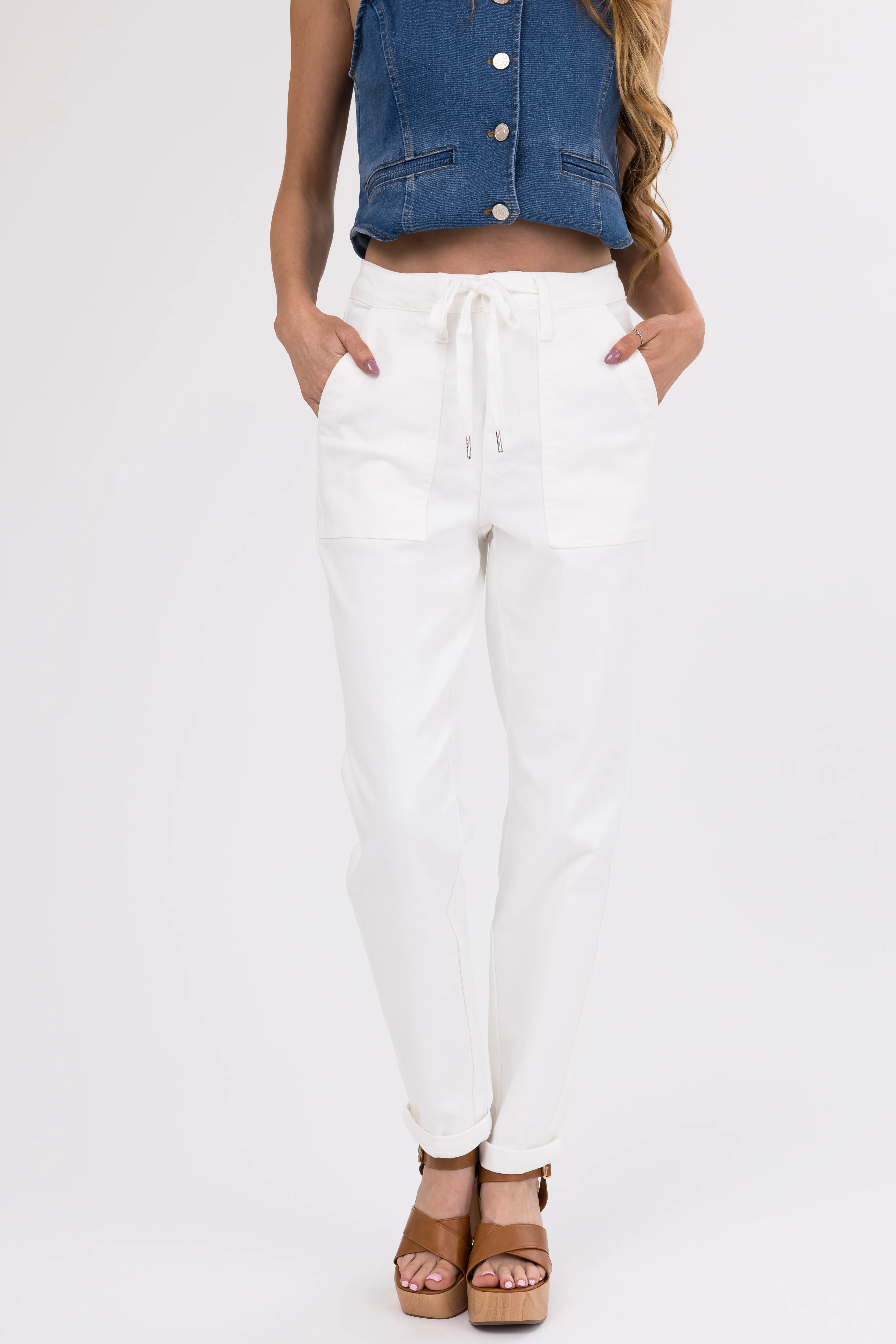 Judy Blue Ivory Drawstring High Waist Jeans - Image 3