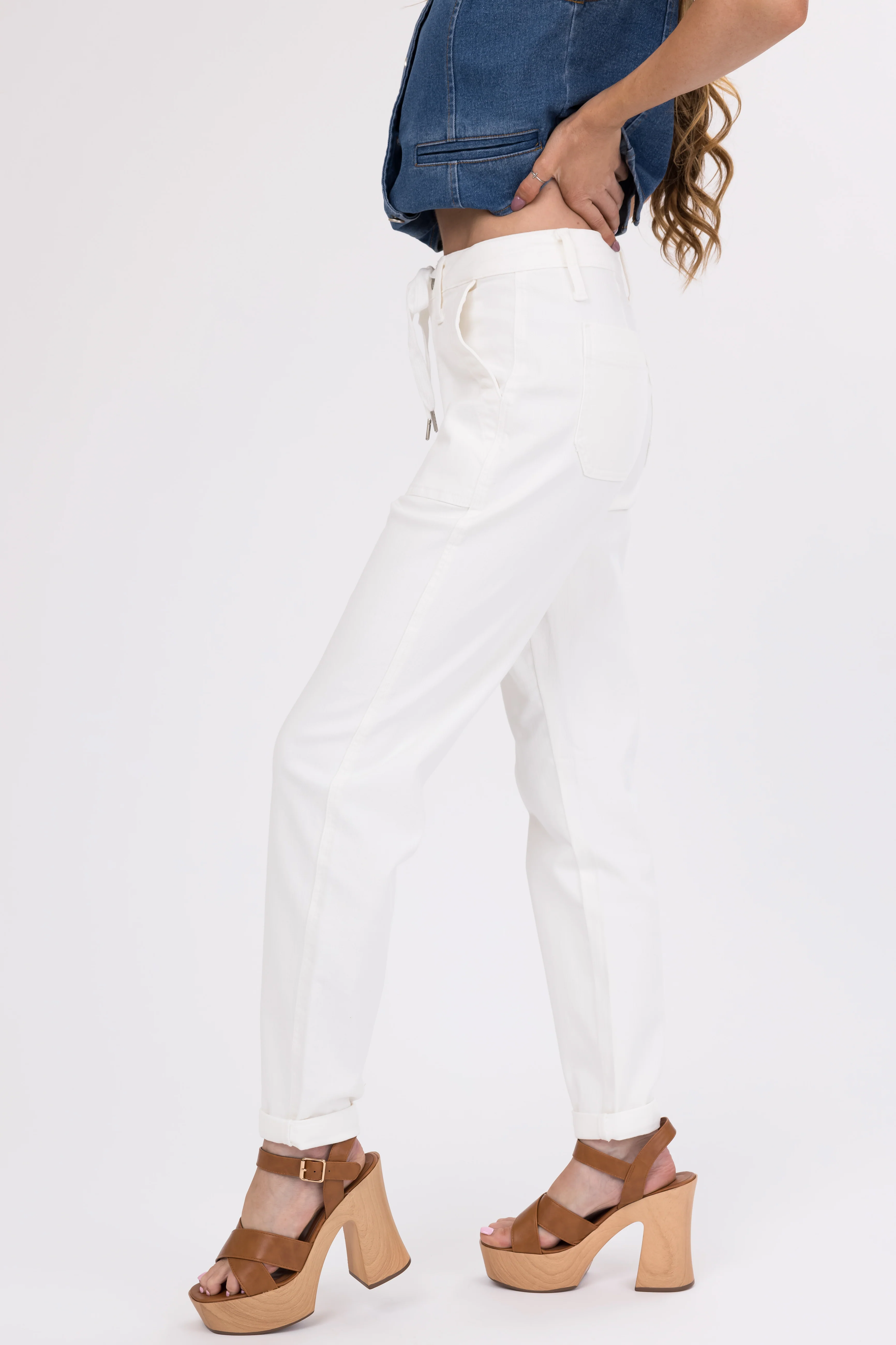 Judy Blue Ivory Drawstring High Waist Jeans - Image 4