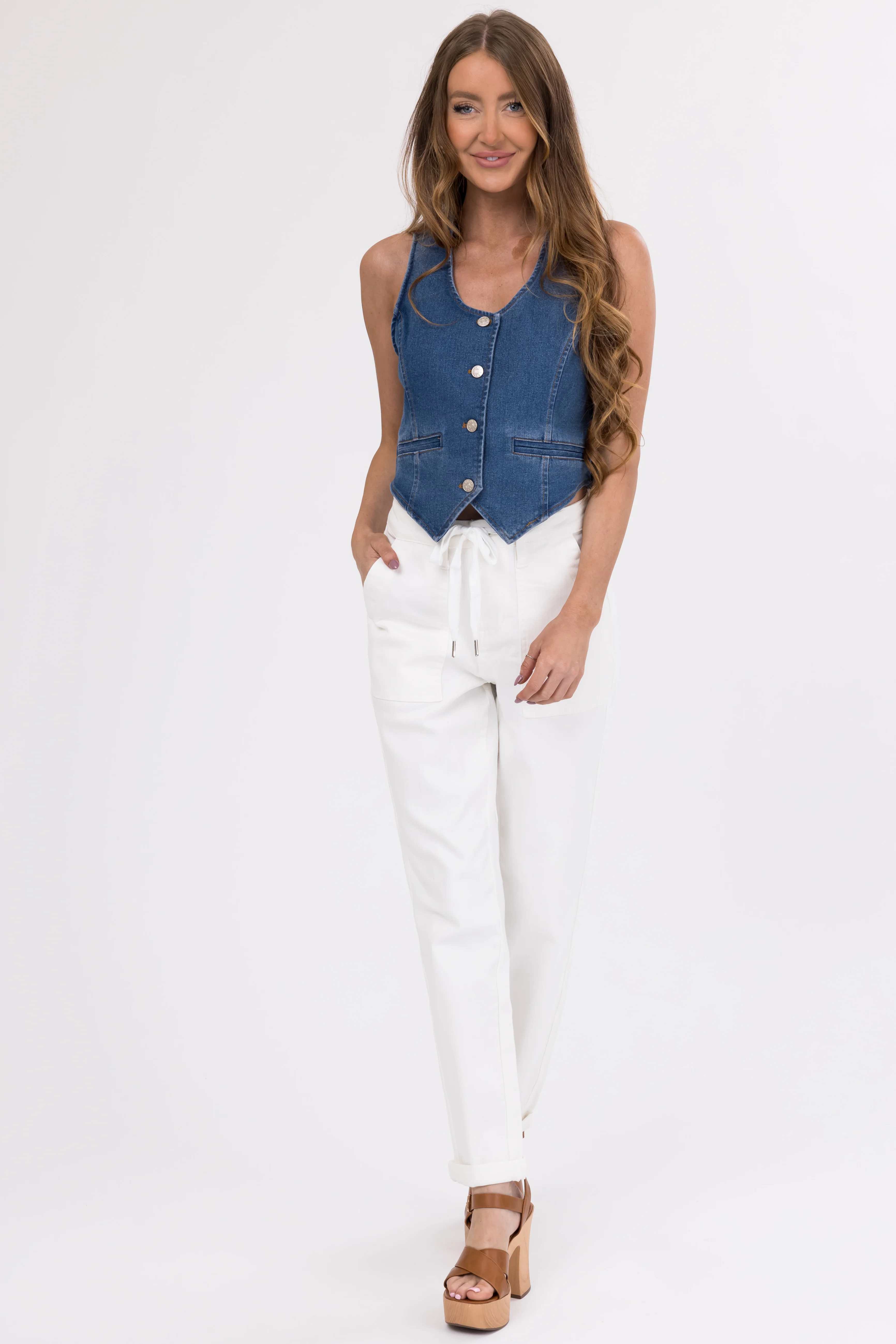 Judy Blue Ivory Drawstring High Waist Jeans - Image 7