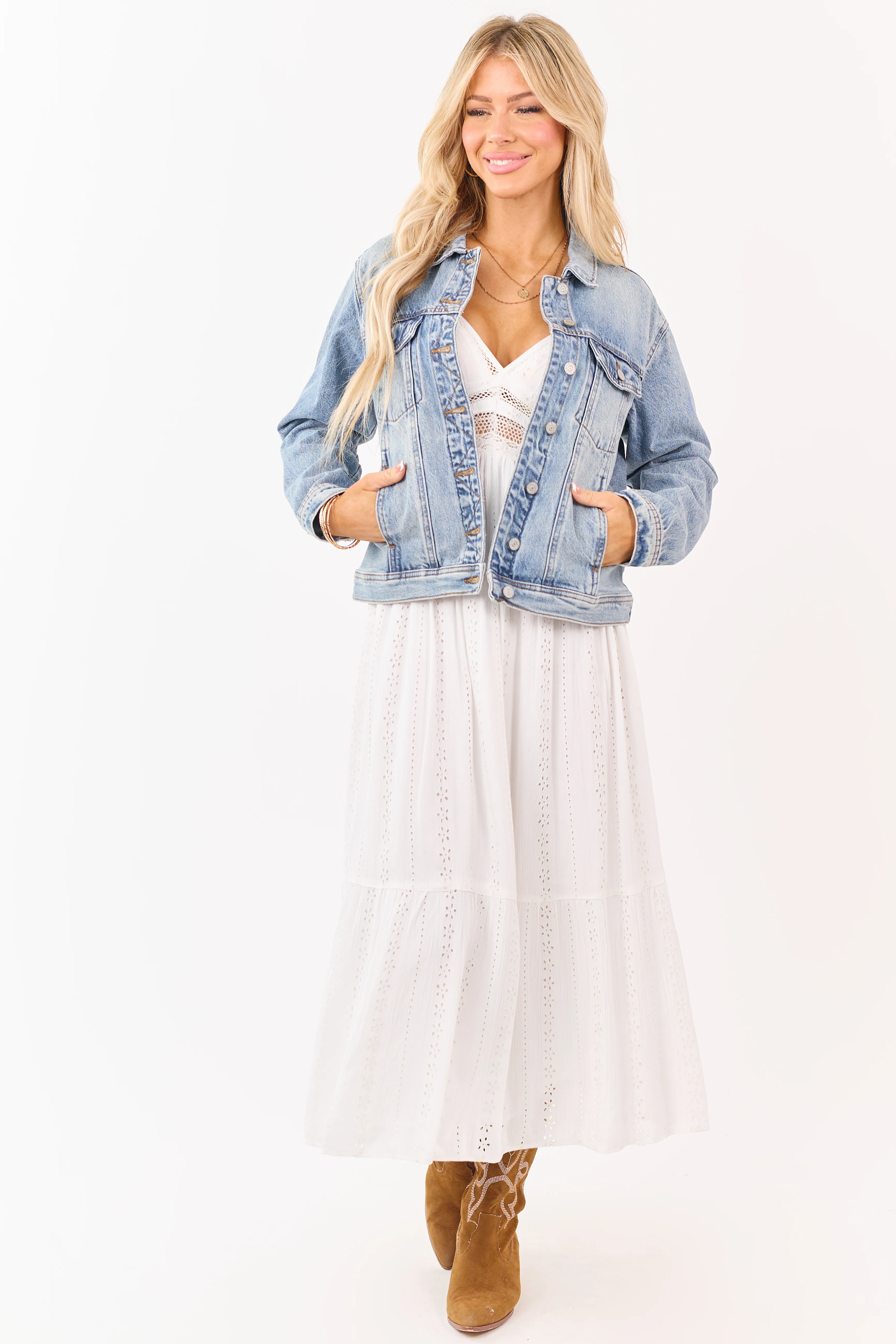 Judy Blue Medium Wash Button Up Denim Jacket - Image 2