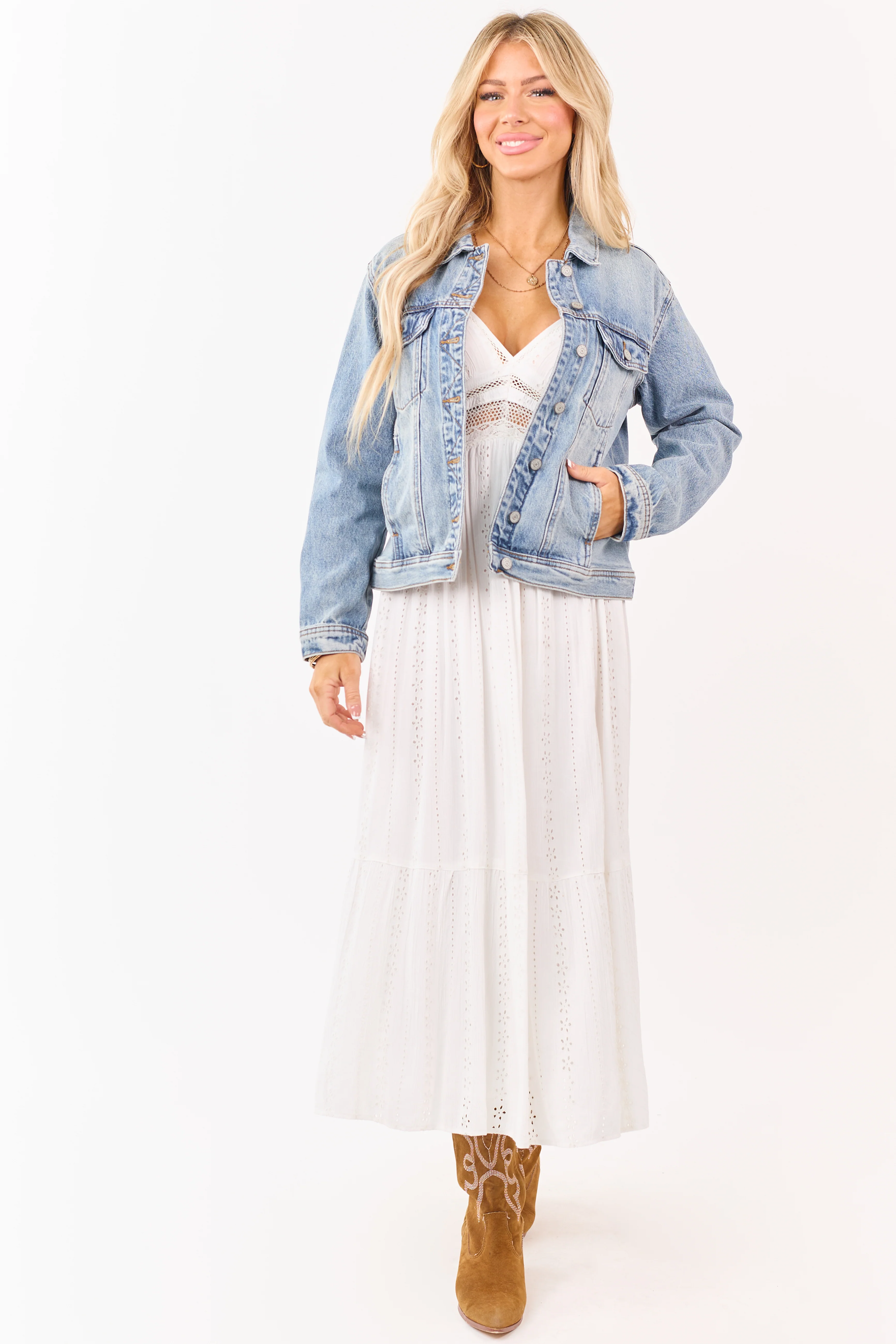Judy Blue Medium Wash Button Up Denim Jacket - Image 3