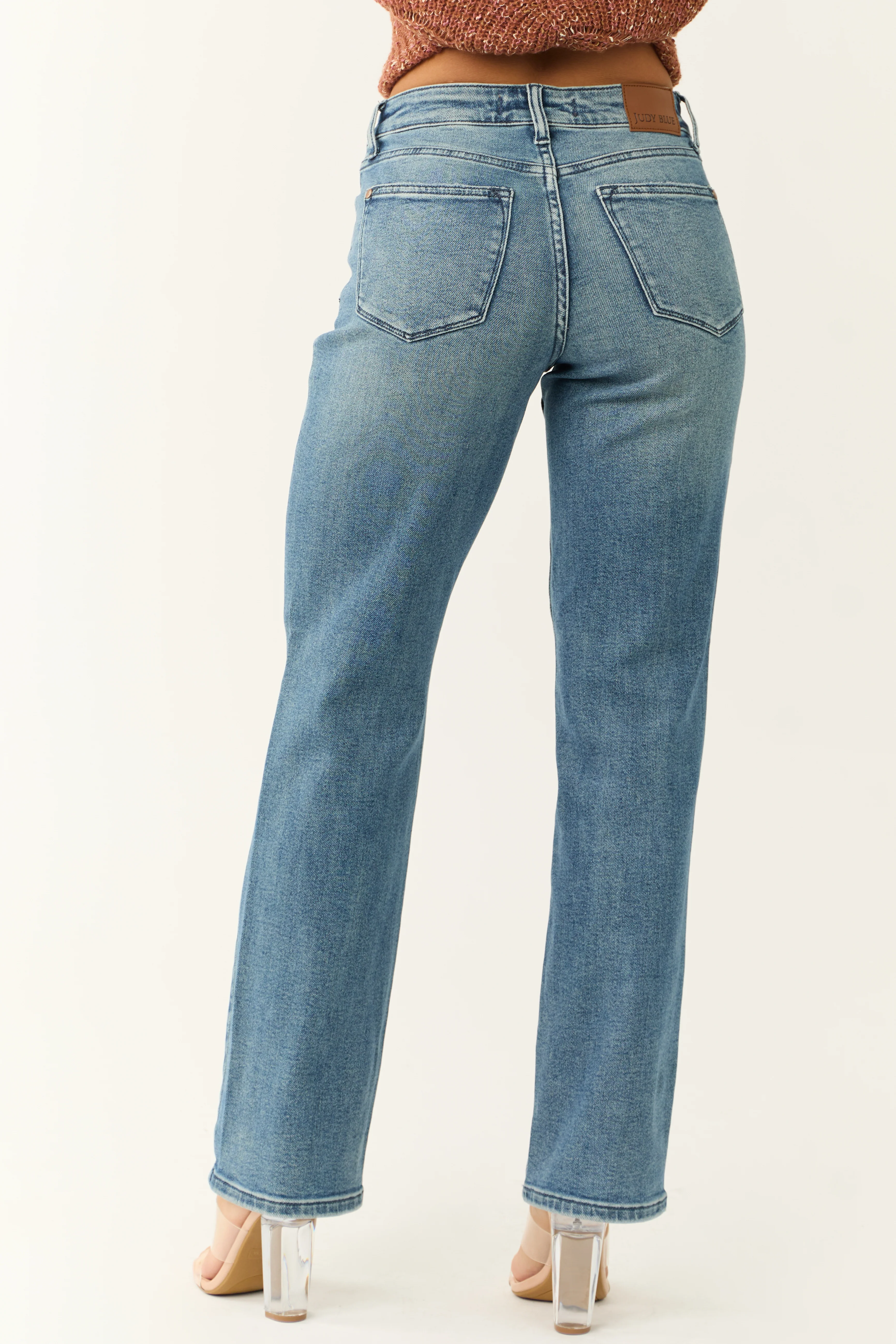 Judy Blue Medium Wash Distressed Detail Dad Jeans - Image 6
