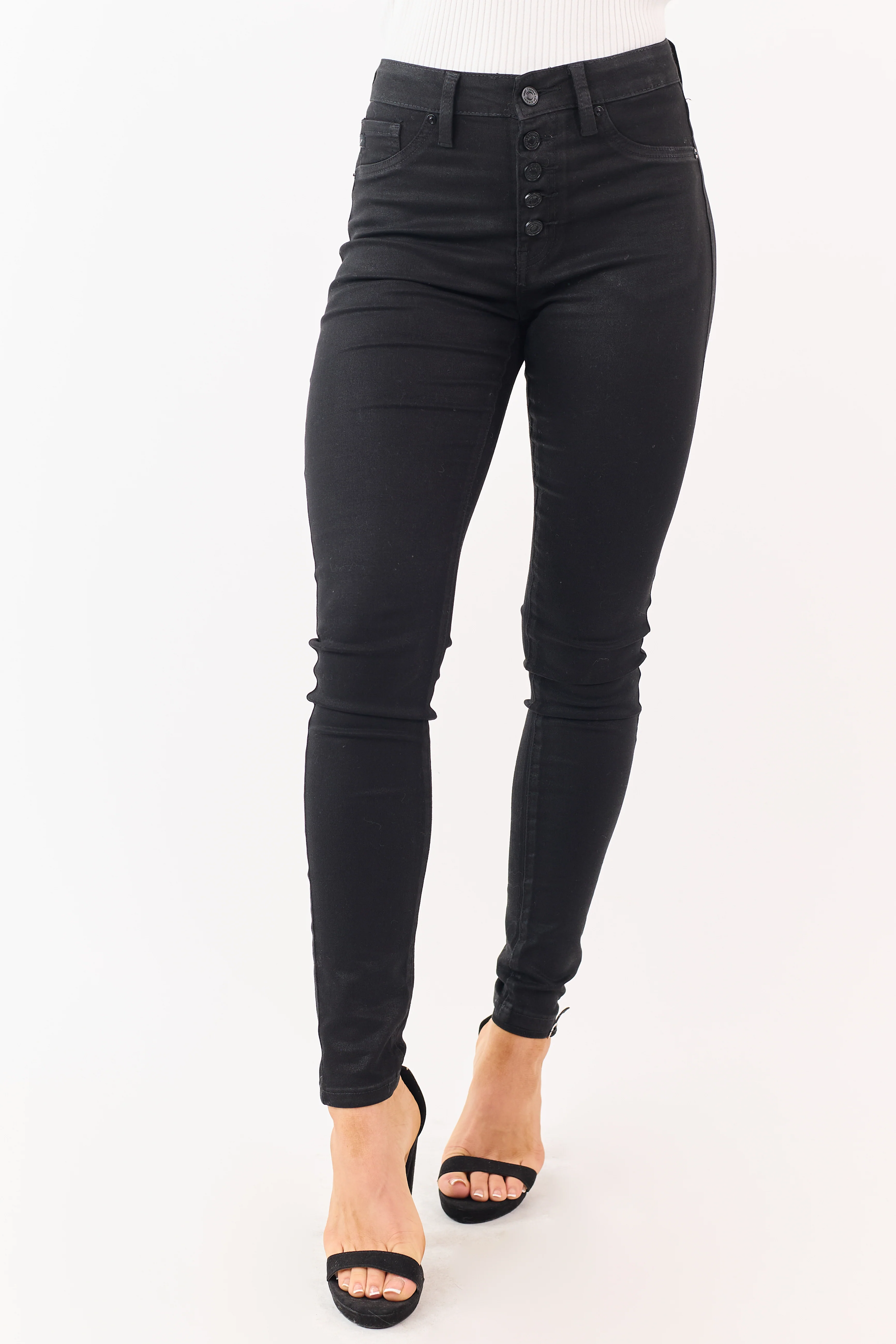 KanCan Black Button Fly Stretchy Coated Skinny Jeans - Image 2