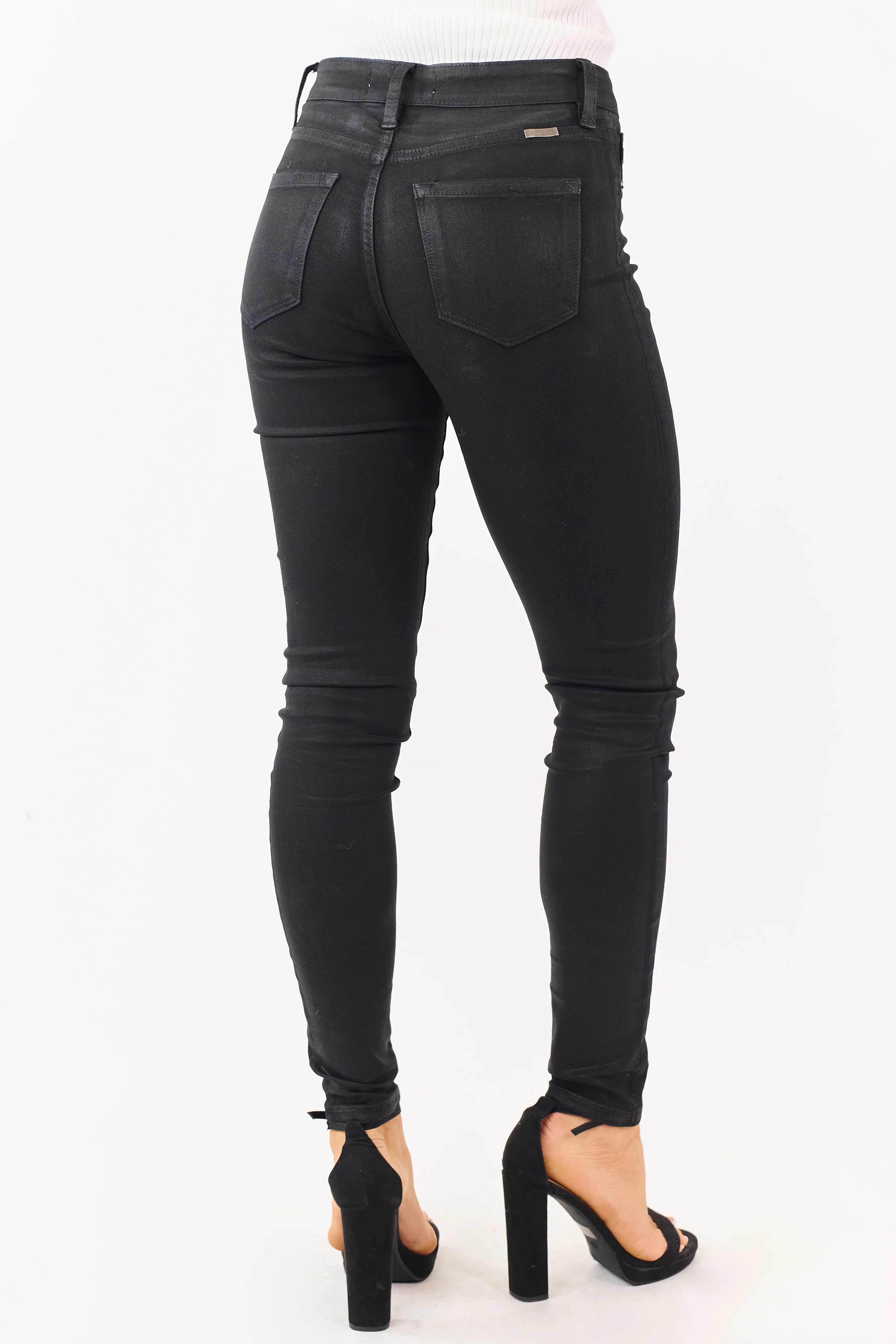 KanCan Black Button Fly Stretchy Coated Skinny Jeans - Image 4