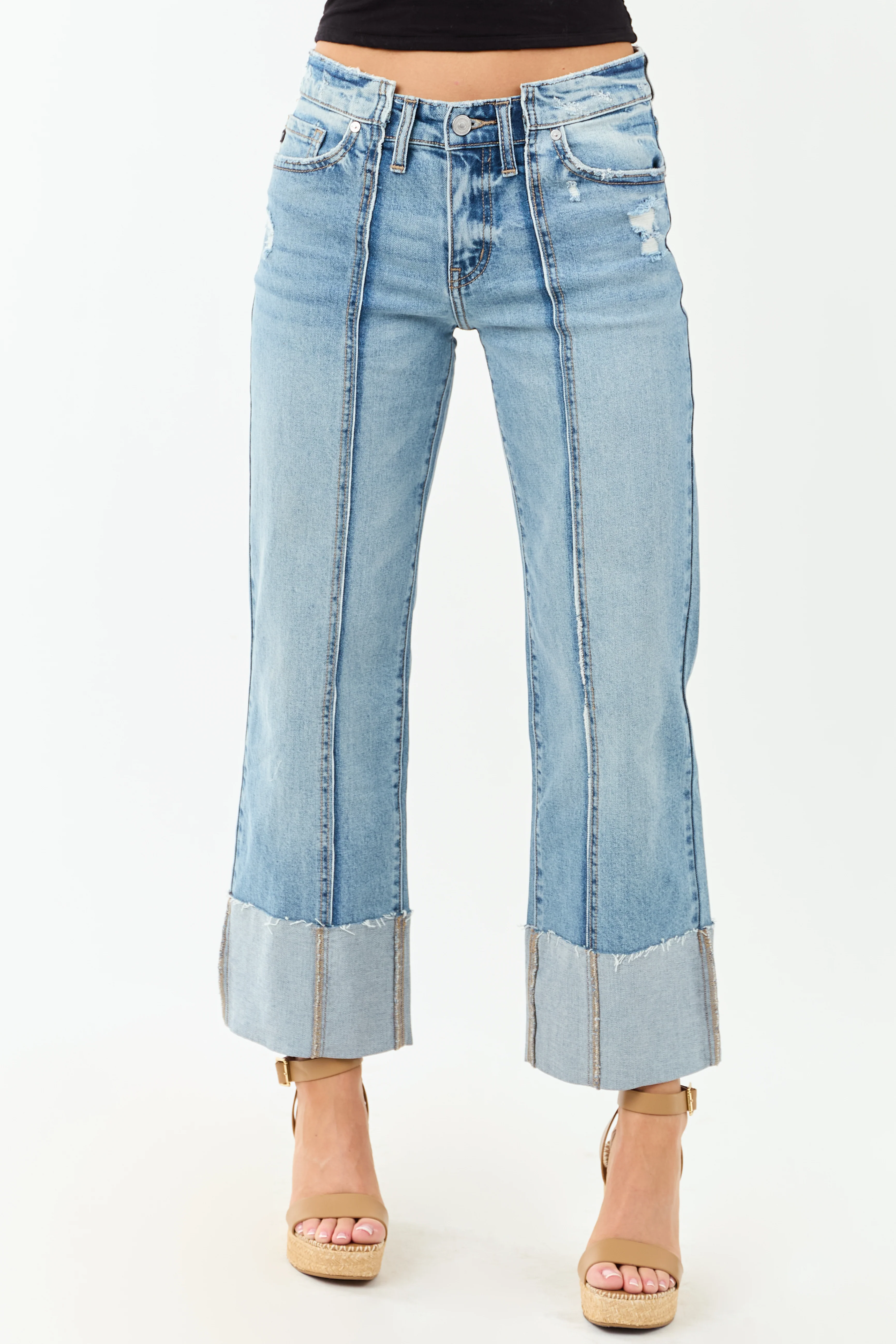 KanCan Medium Cuffed Cropped Stretchy Wide Jeans - Image 2