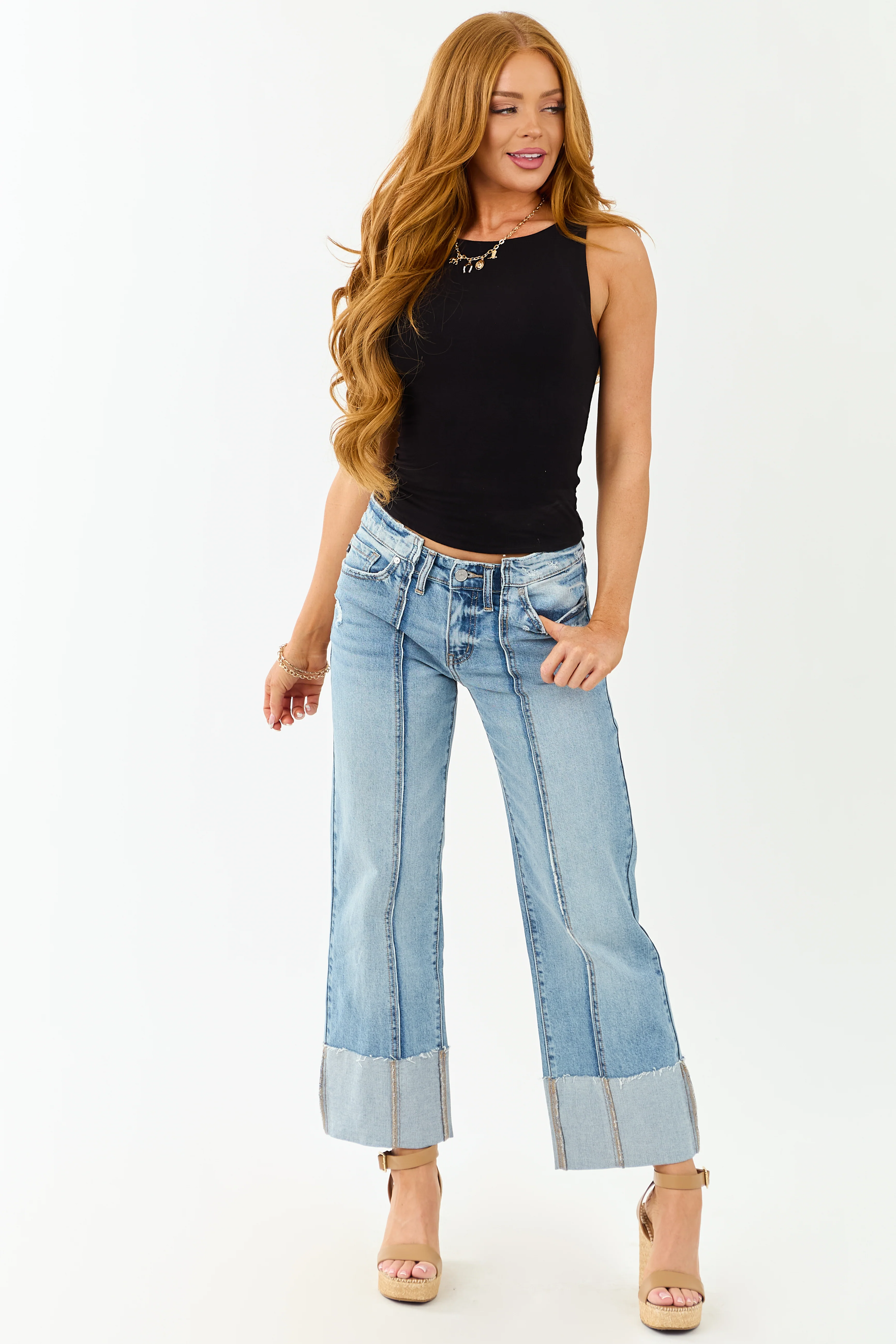 KanCan Medium Cuffed Cropped Stretchy Wide Jeans - Image 3