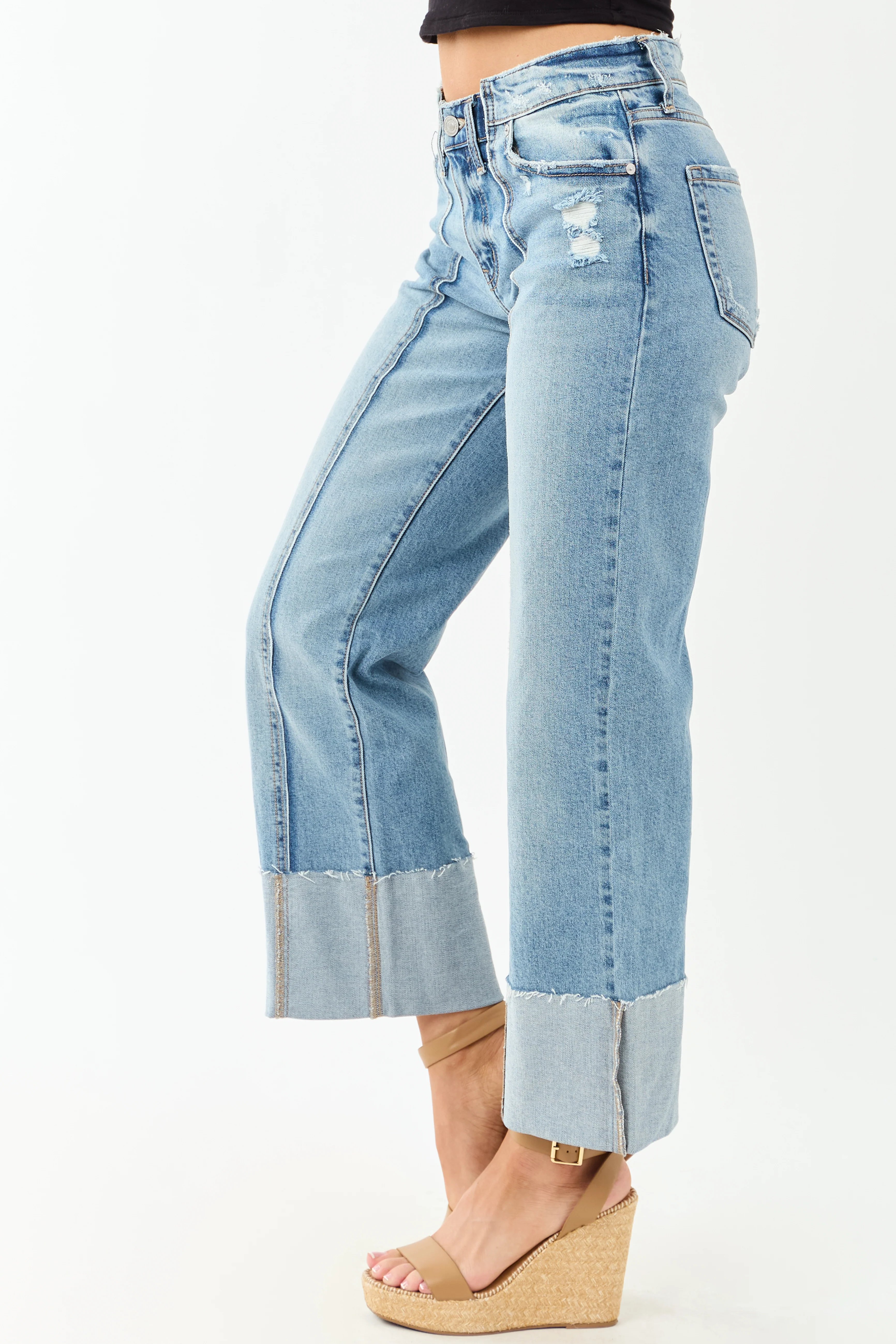 KanCan Medium Cuffed Cropped Stretchy Wide Jeans - Image 4