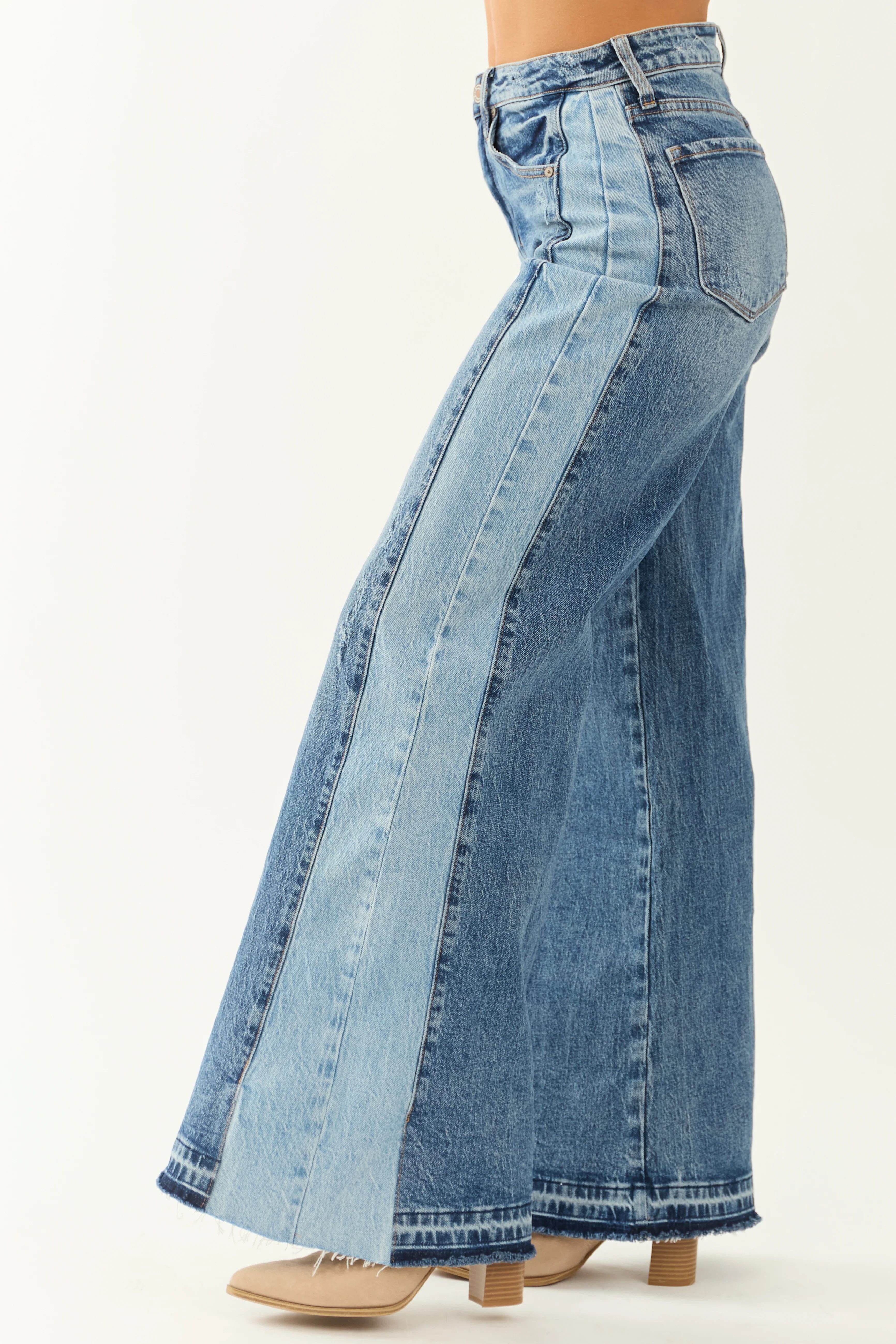 KanCan Medium Wash Contrast Side Panel Wide Leg Jeans - Image 3