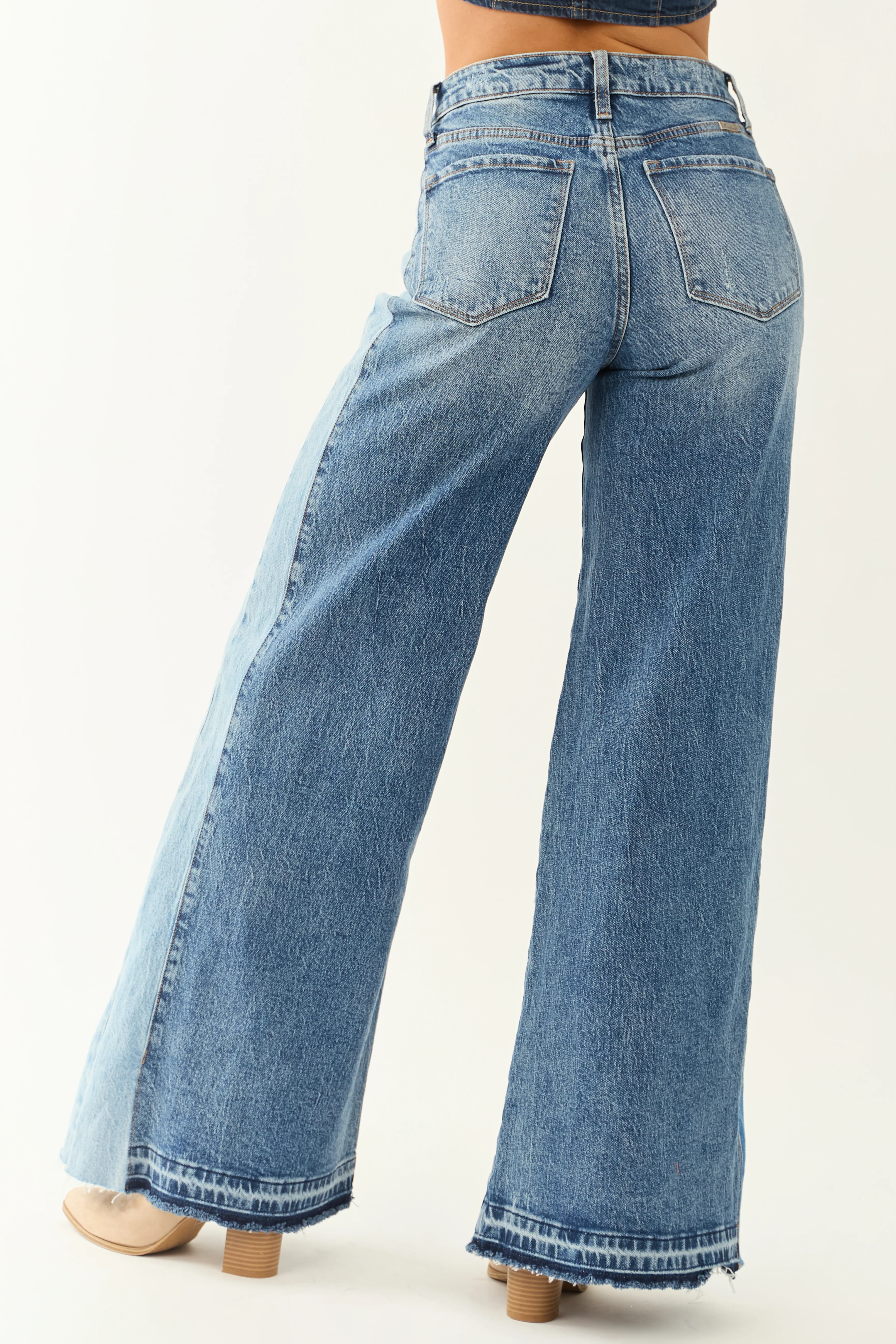 KanCan Medium Wash Contrast Side Panel Wide Leg Jeans - Image 5