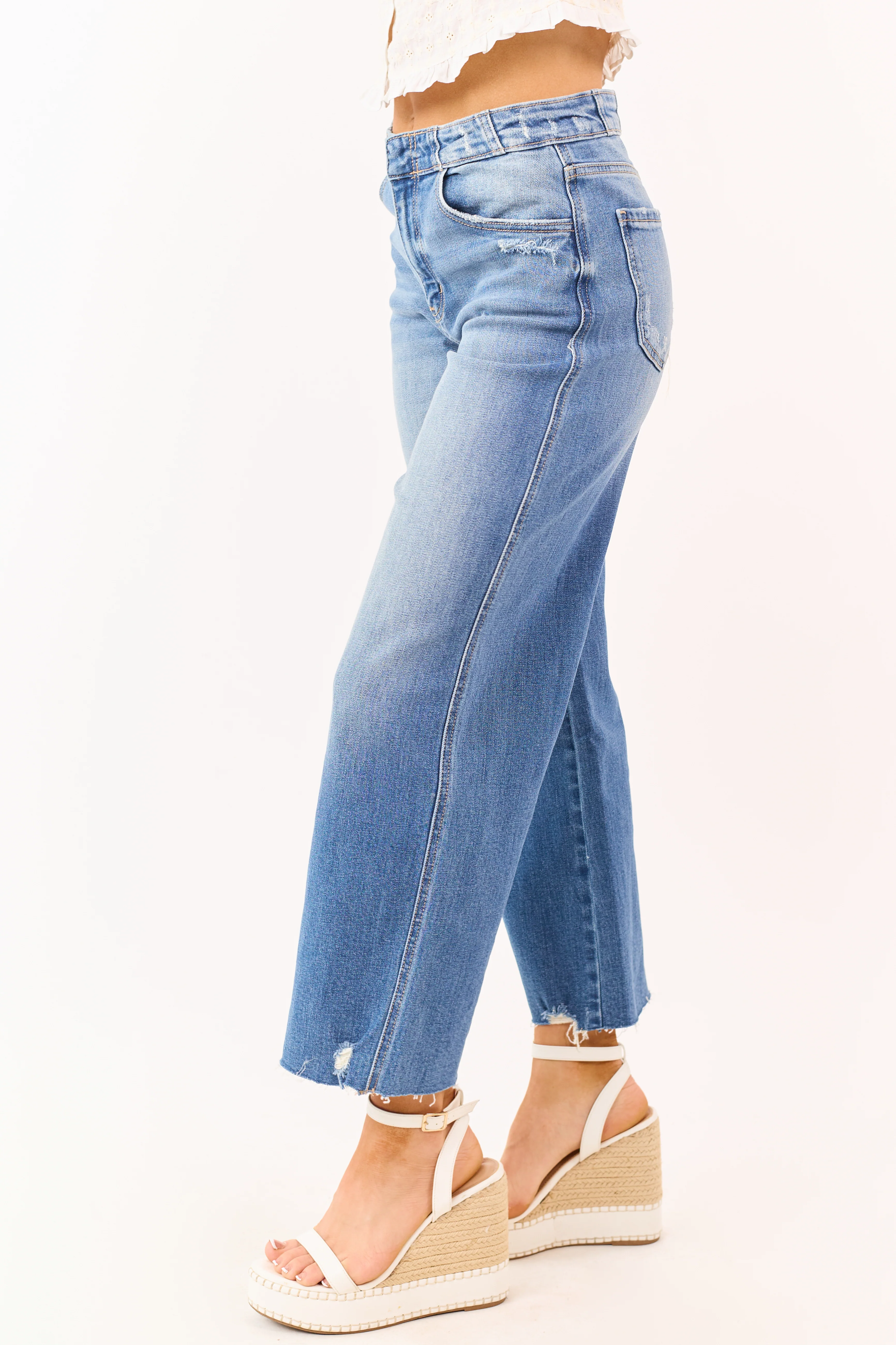 KanCan Medium Wash Cropped Wide Leg Stretchy Jeans - Image 3