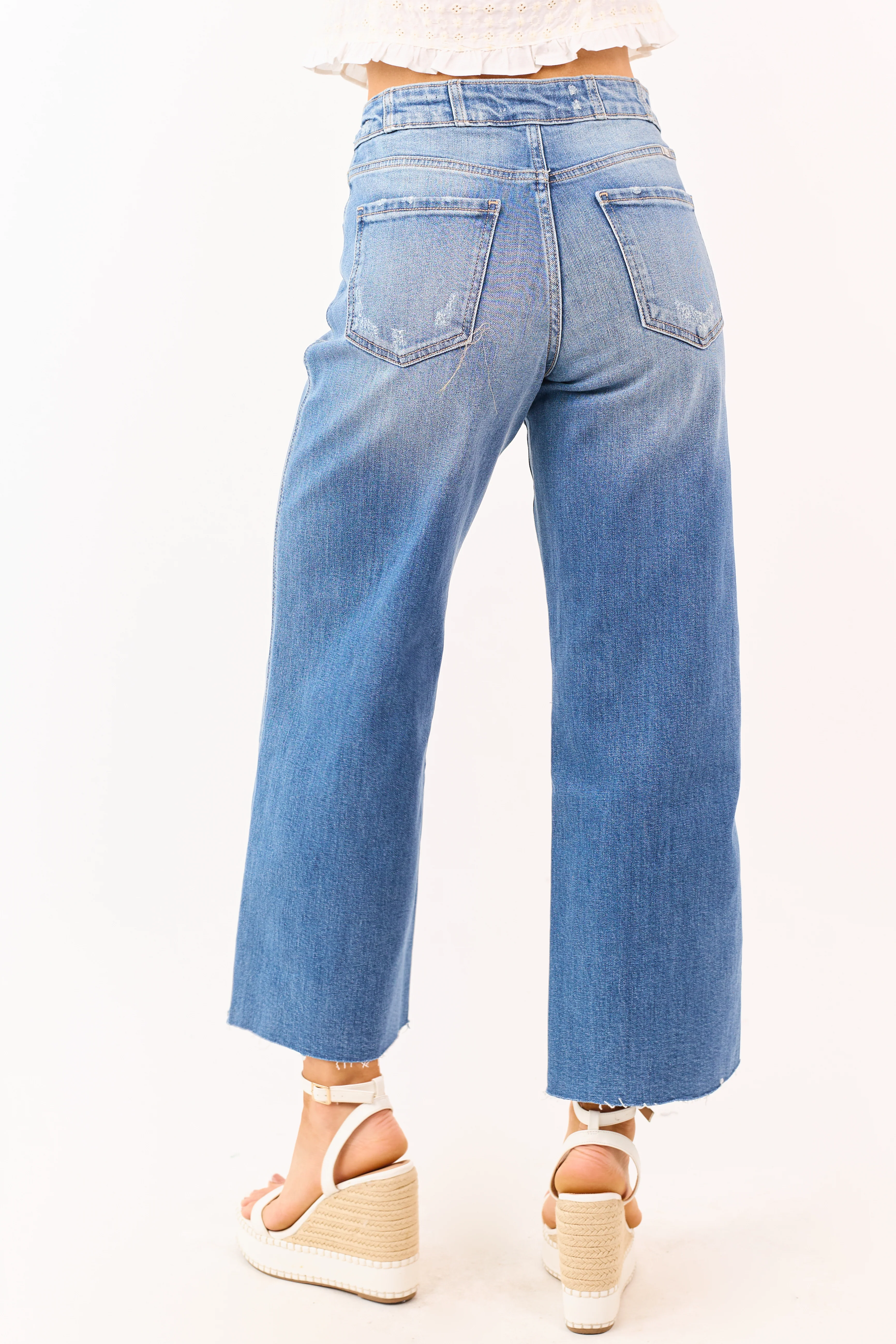 KanCan Medium Wash Cropped Wide Leg Stretchy Jeans - Image 4