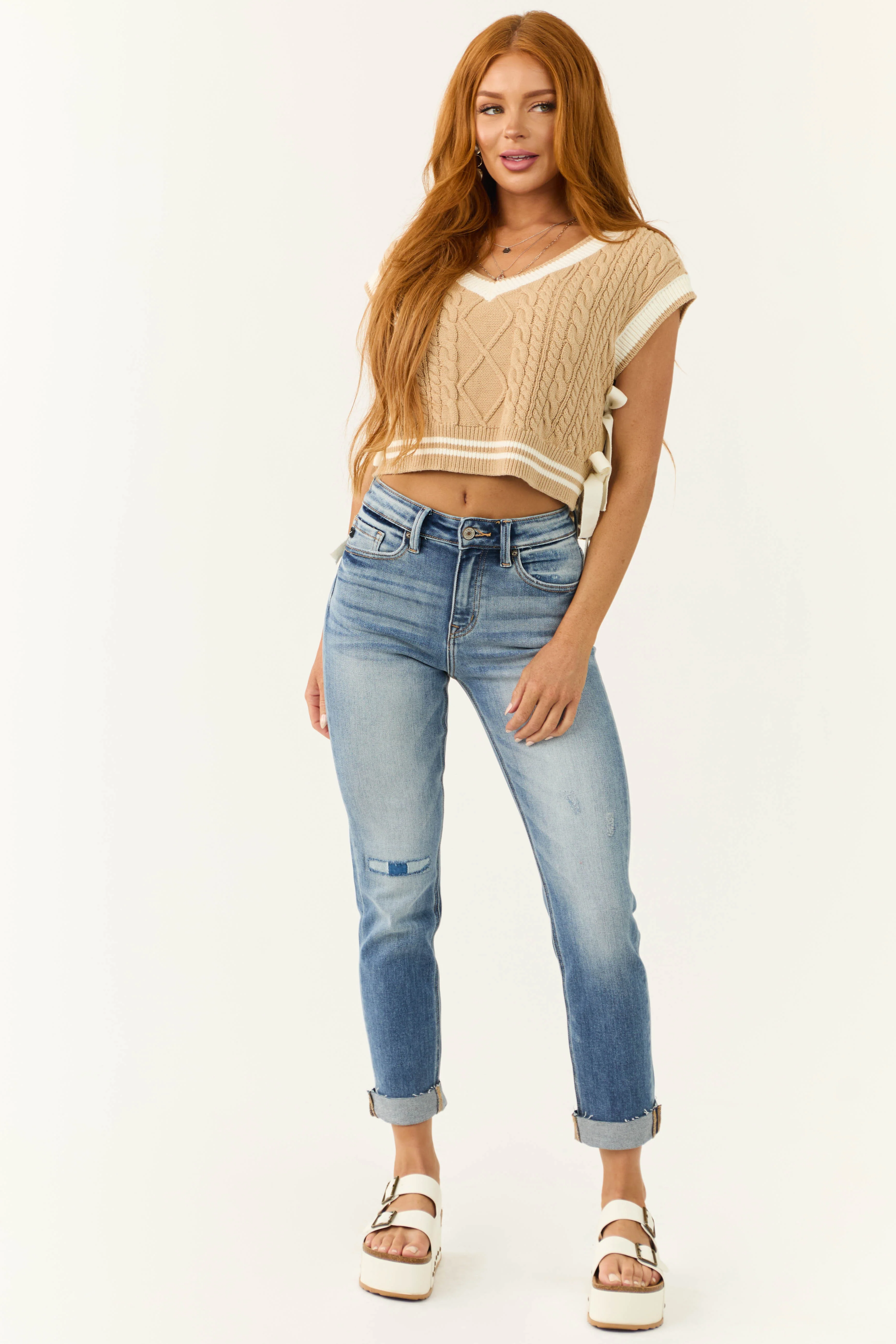 KanCan Medium Wash Cuffed Slim Straight Jeans - Image 3