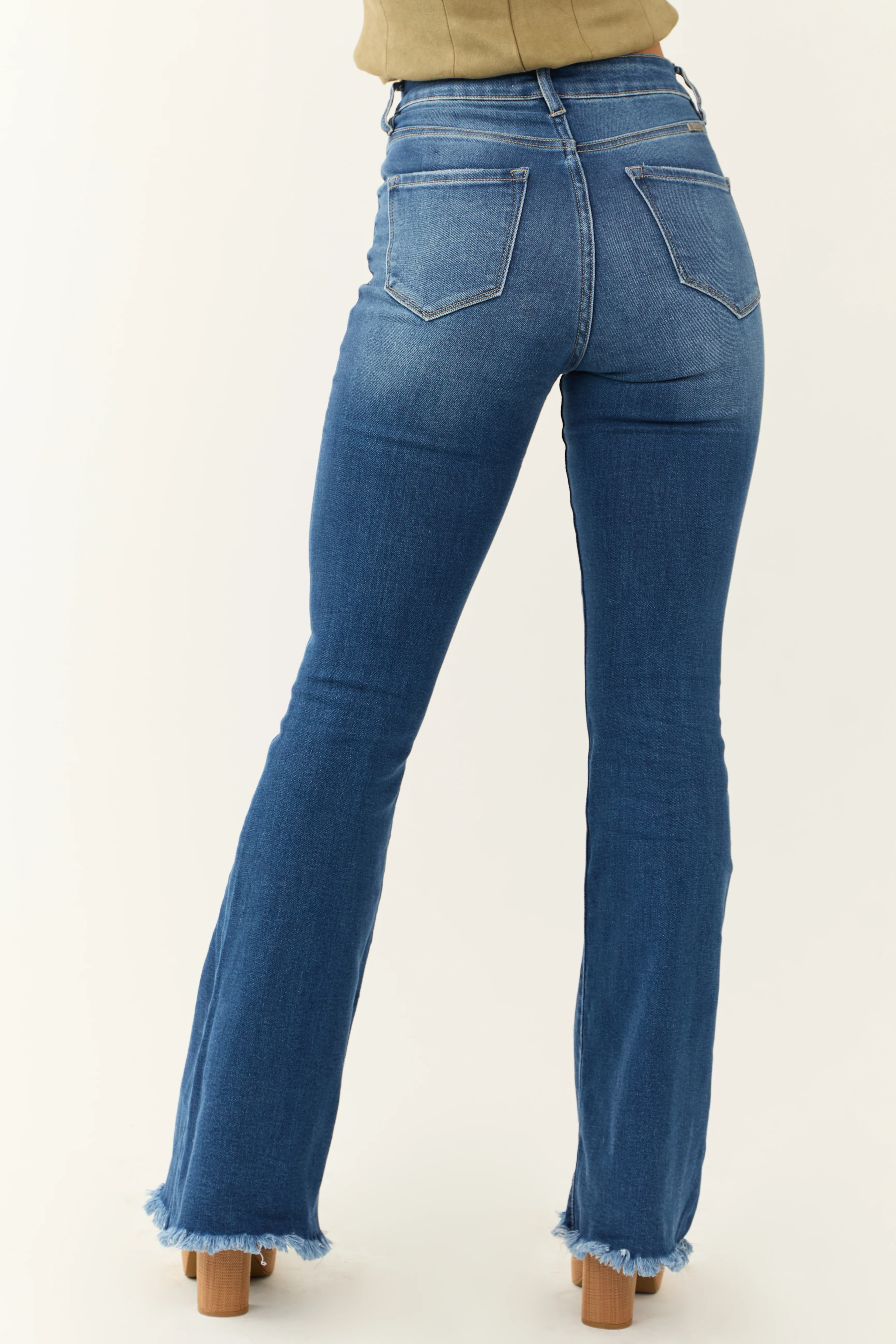 KanCan Medium Wash High Rise Frayed Hem Flare Jeans - Image 5