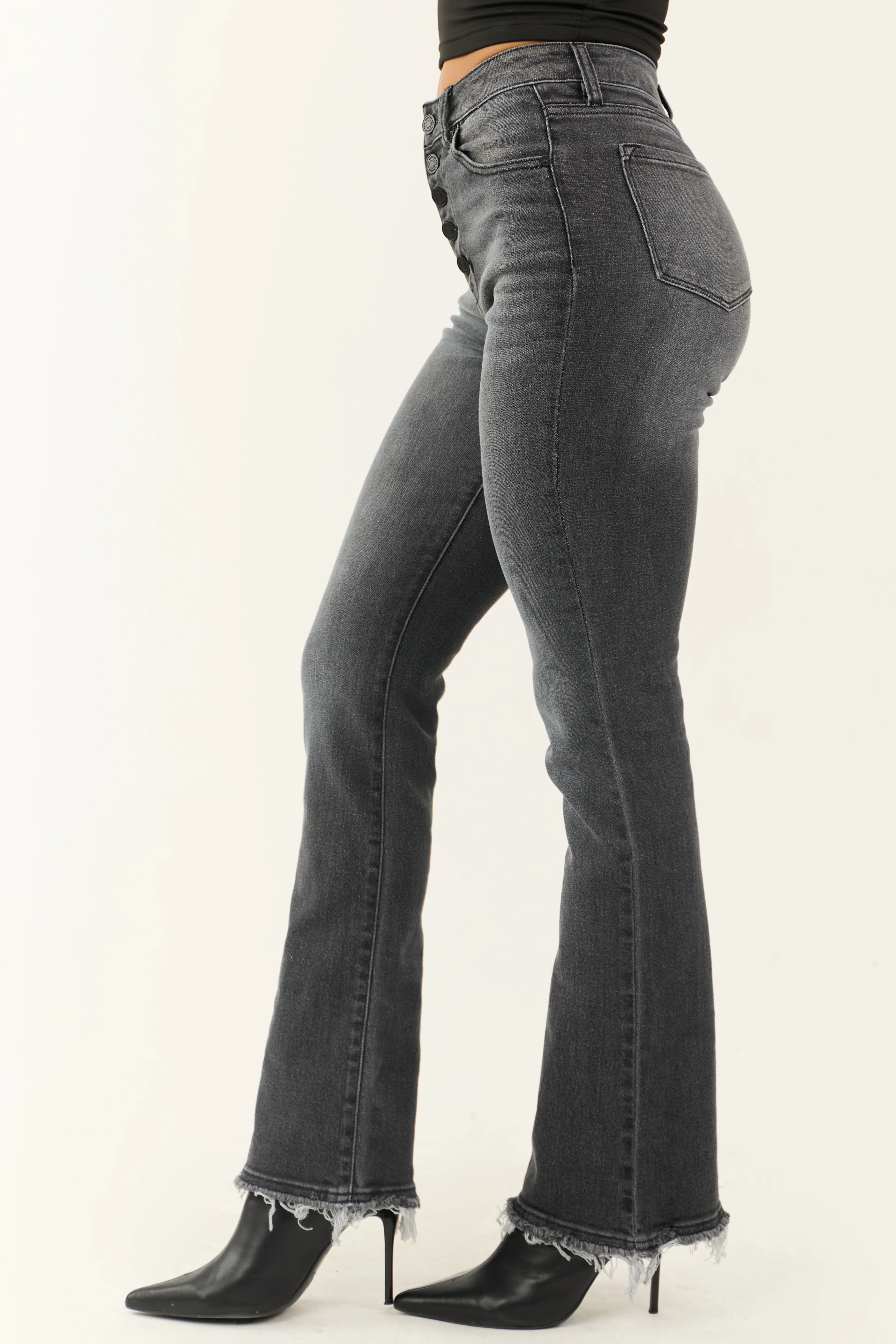 KanCan Stone Wash Frayed Button Fly Bootcut Jeans - Image 3