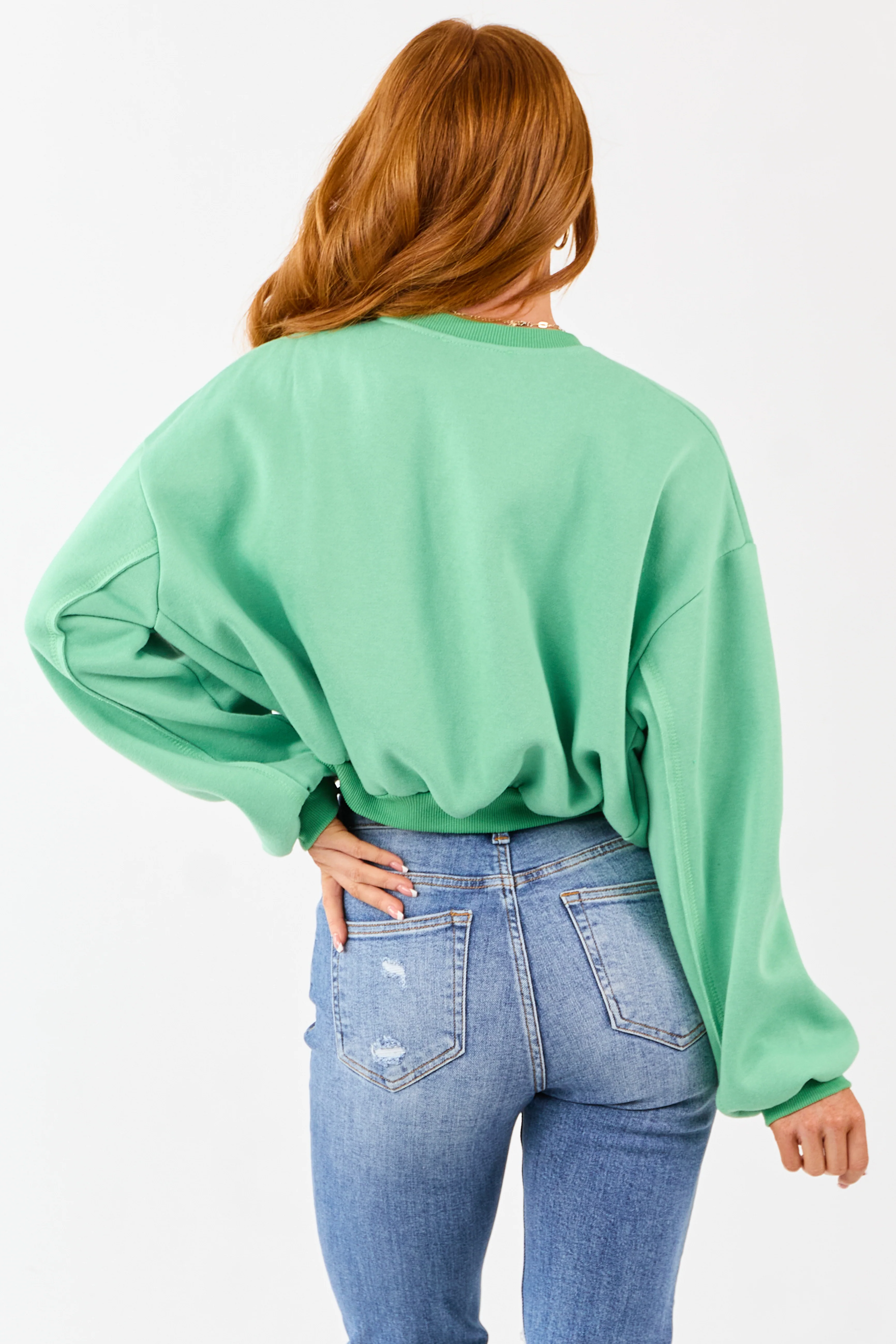 Kelly Green Cropped Boxy Crew Neck Sweatshirt - Image 5