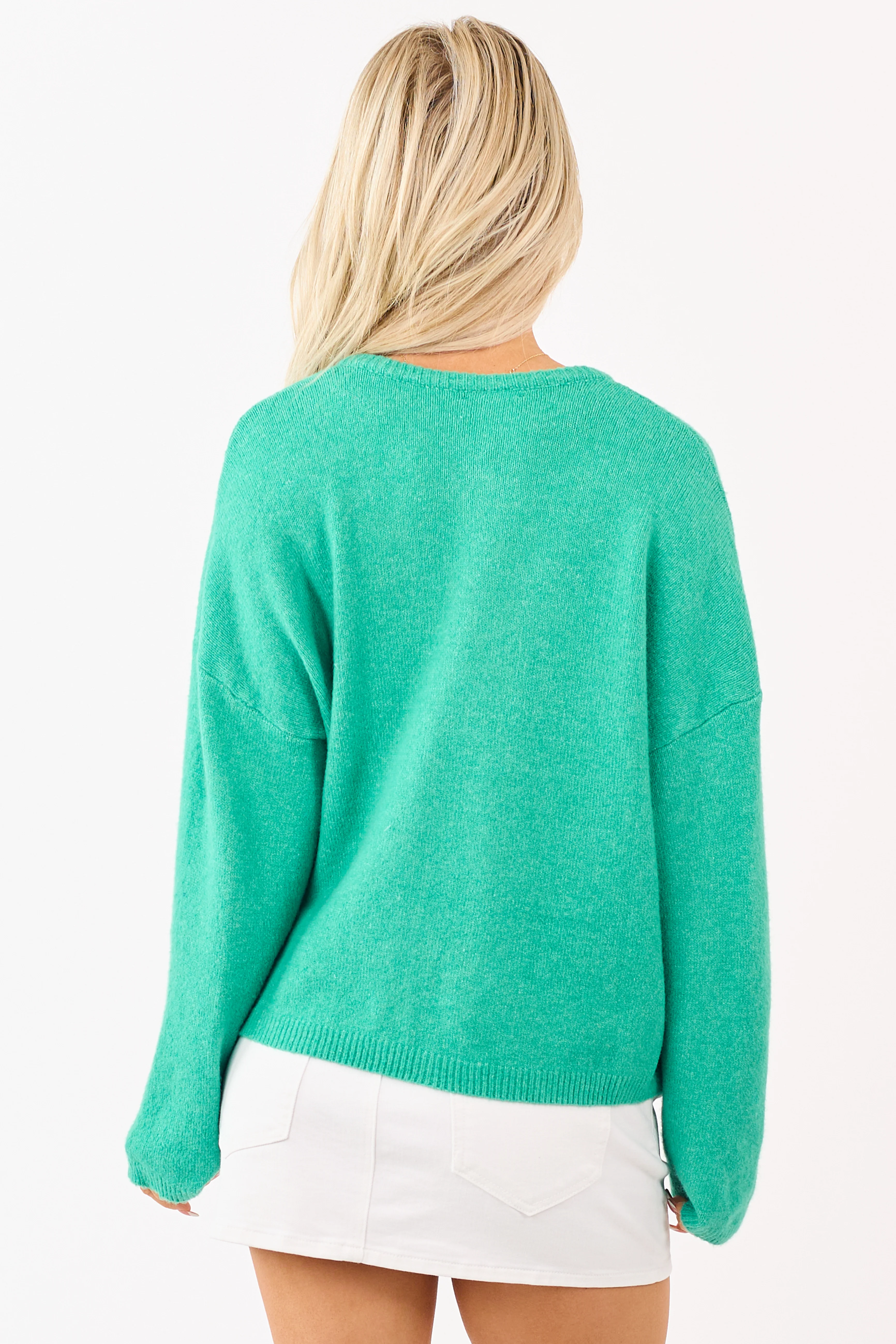 Kelly Green Soft Rib Knit Button Down Cardigan - Image 6