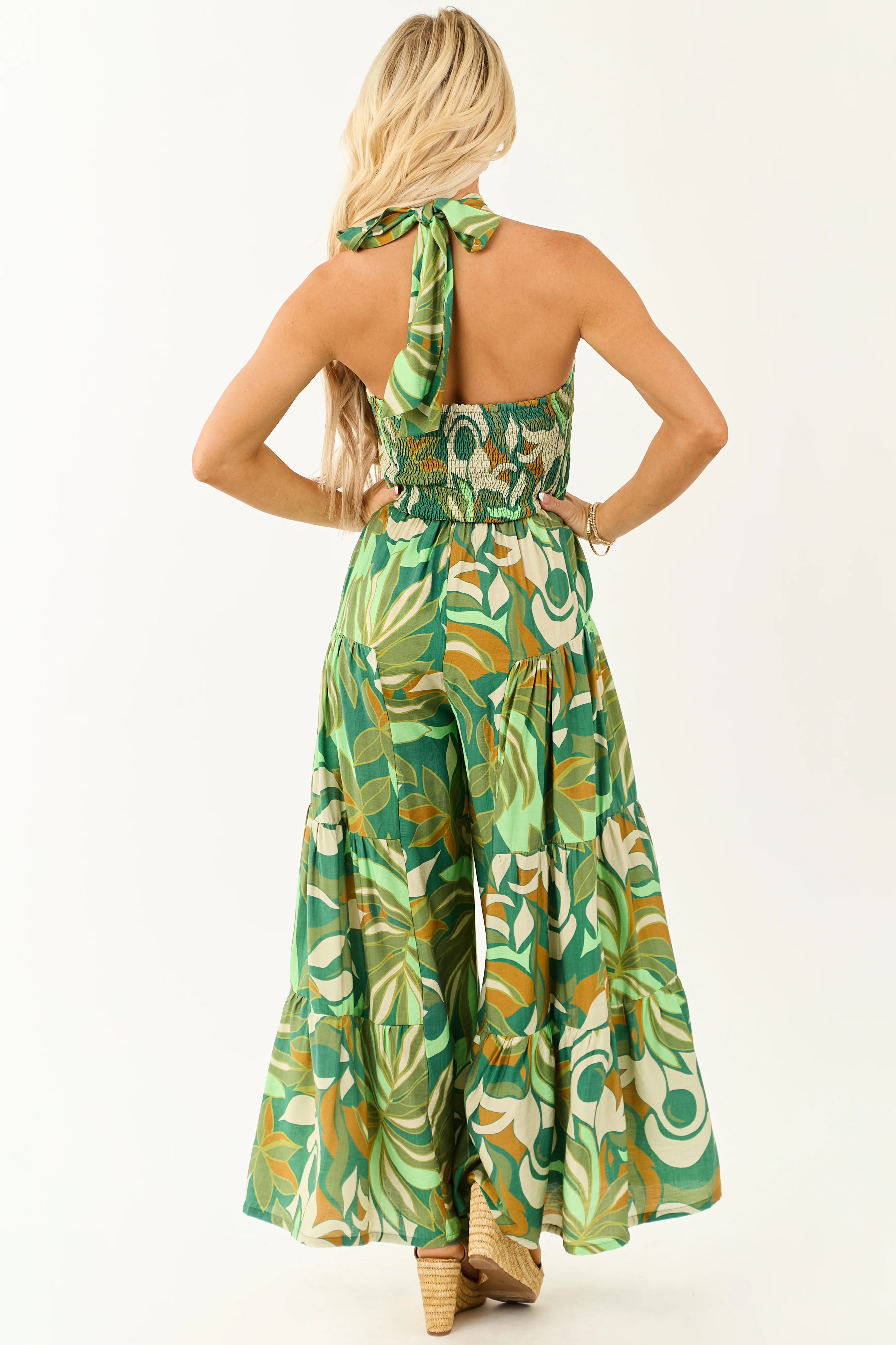 Kiwi Tropical Print Halter Front Tie Jumpsuit - Image 5