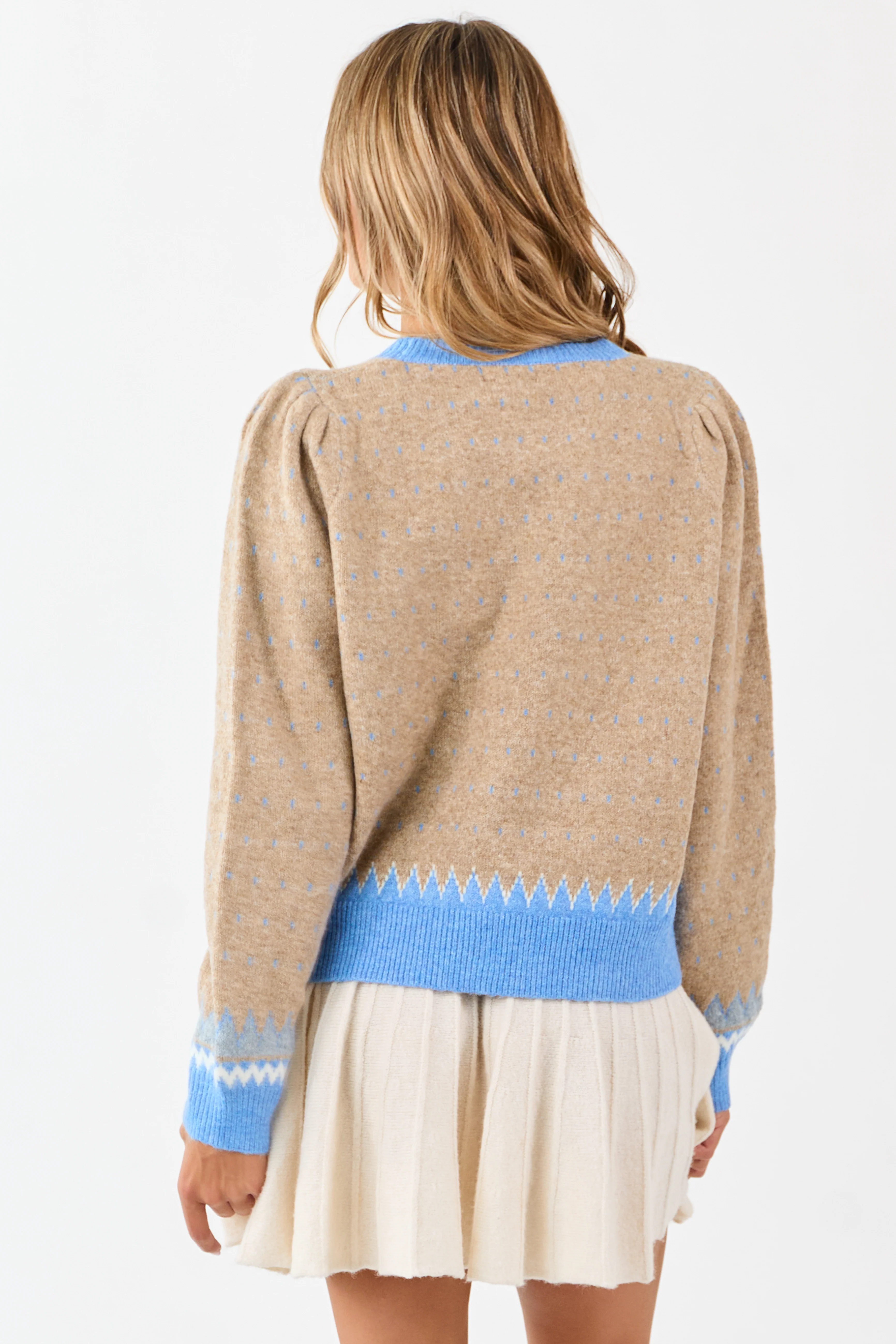 Latte Colorblock Abstract Print Puff Sleeve Sweater - Image 5