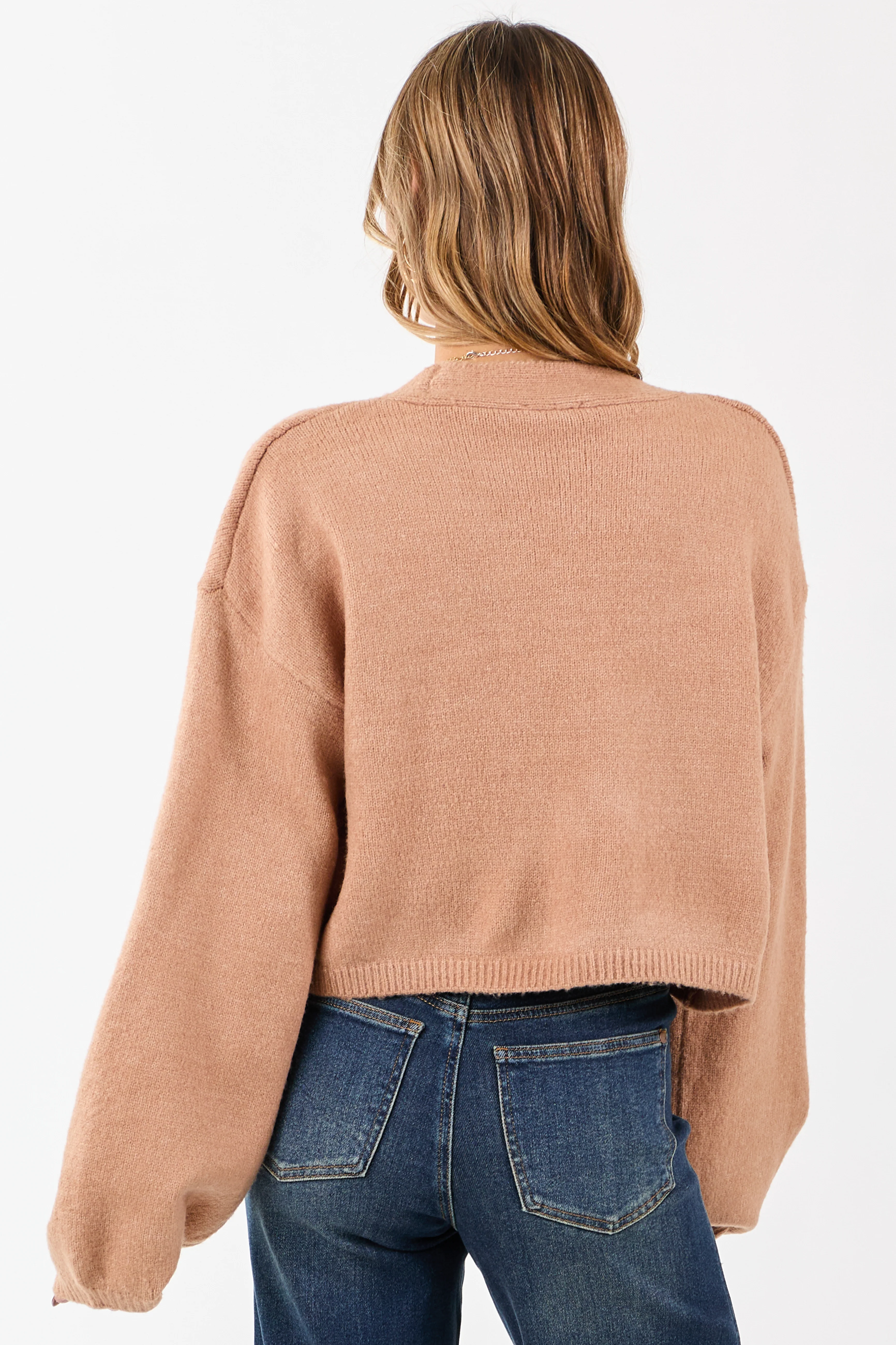 Latte Open Front Rib Knit Sweater Cardigan - Image 5