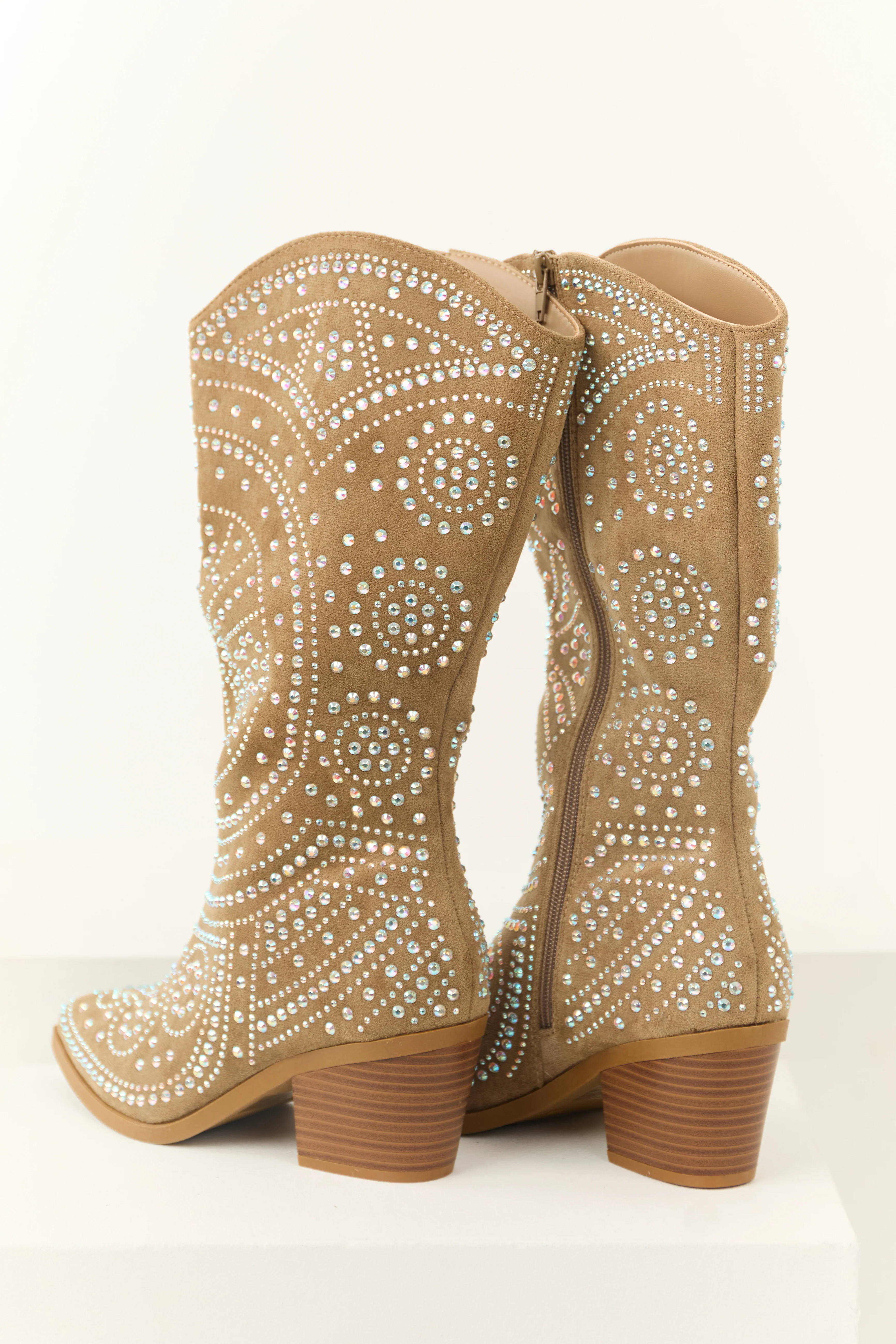 Latte Rhinestone Studded Western Boots - Image 3