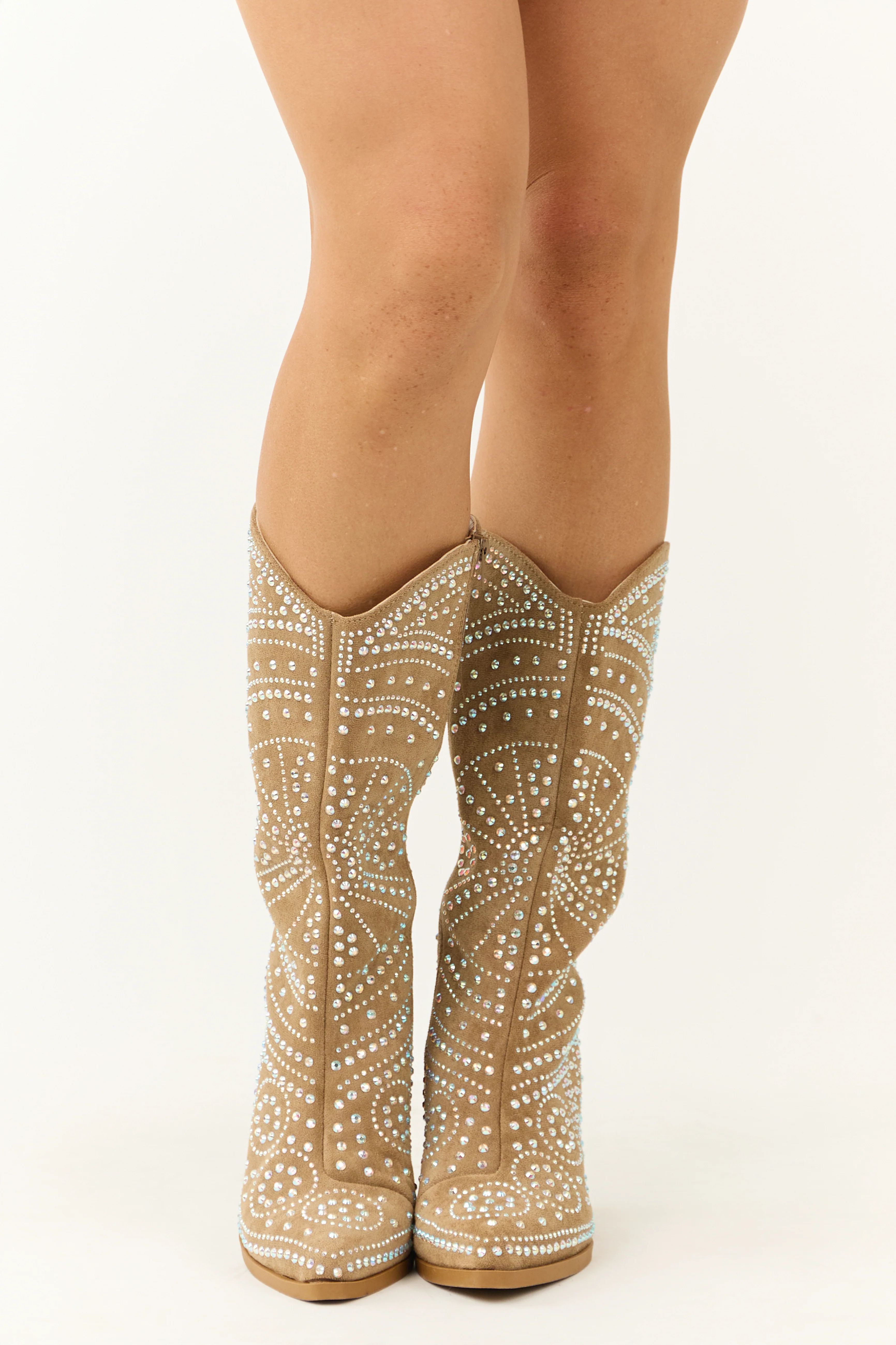 Latte Rhinestone Studded Western Boots - Image 4