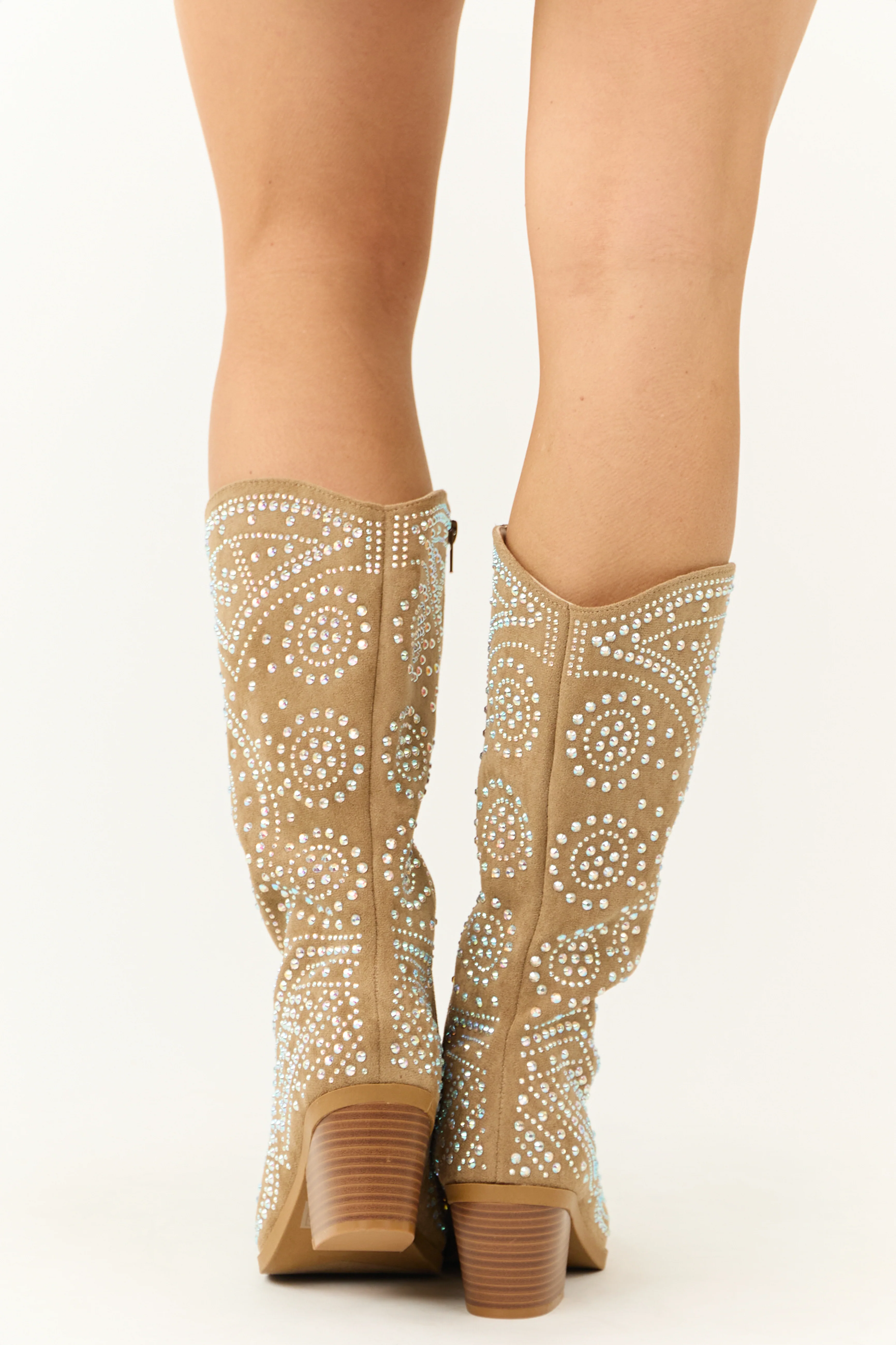 Latte Rhinestone Studded Western Boots - Image 6