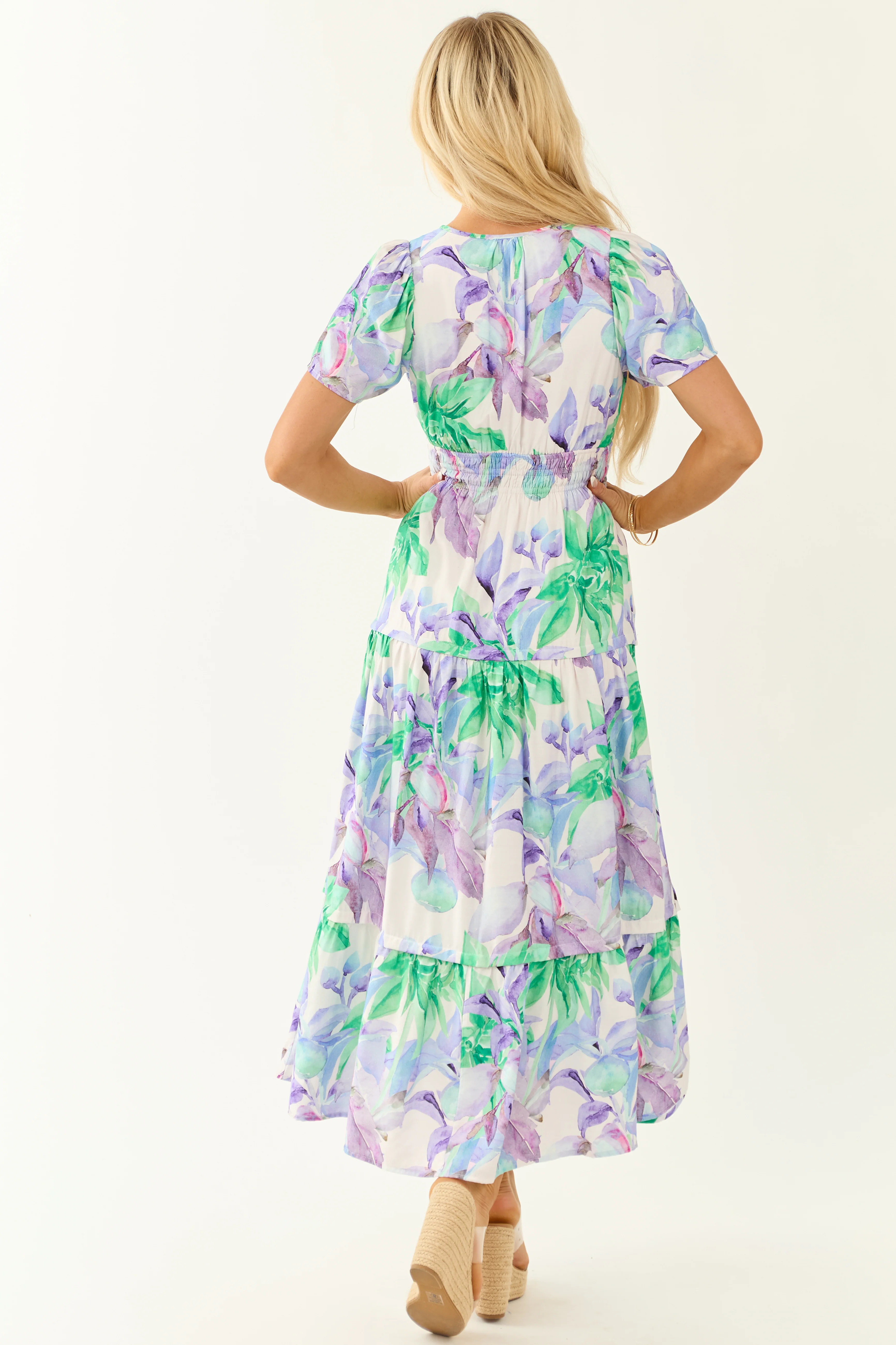 Lavender Floral Print Short Sleeve Maxi Dress - Image 5