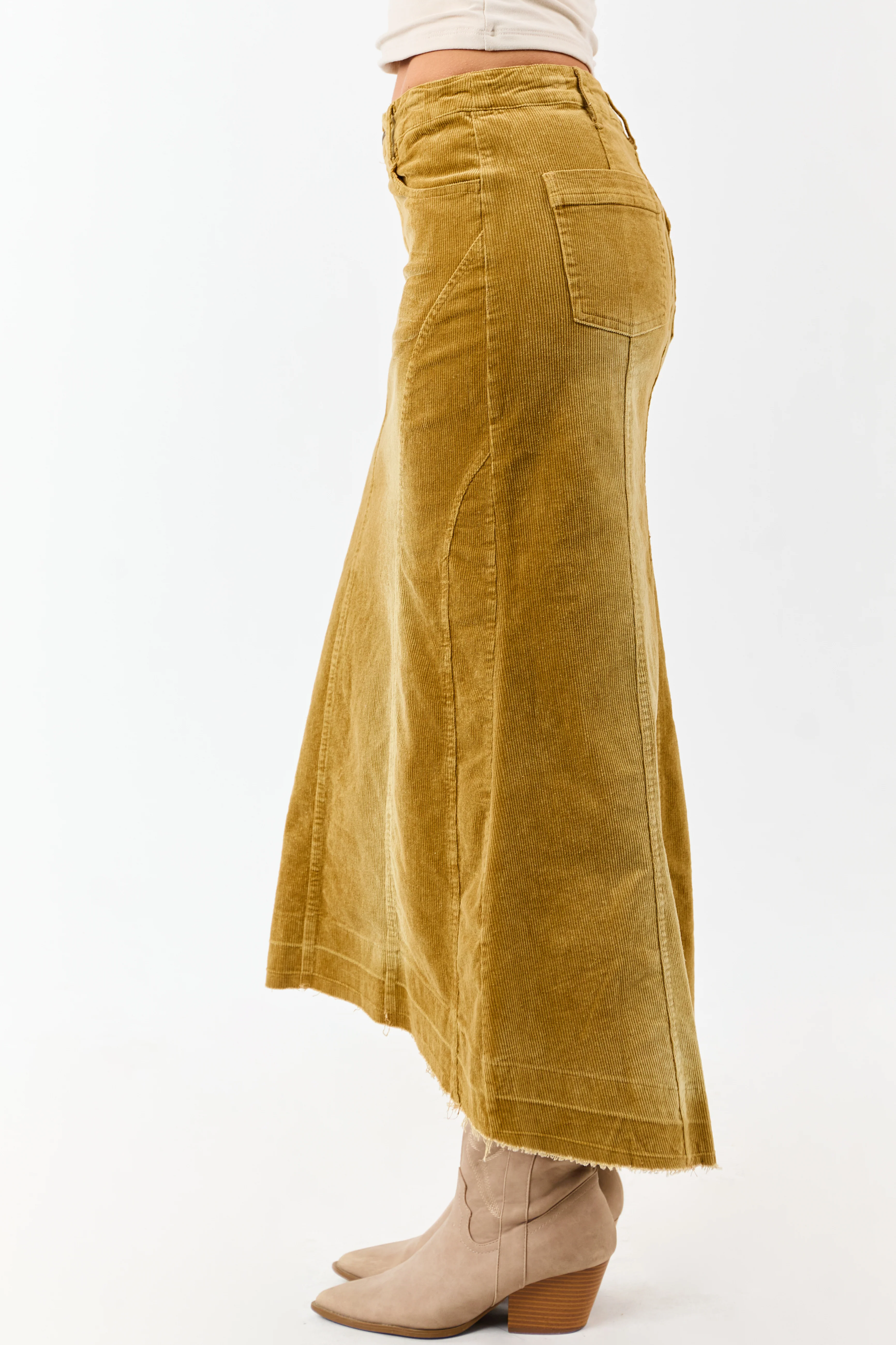 Light Copper Washed Corduroy High Low Midi Skirt - Image 5