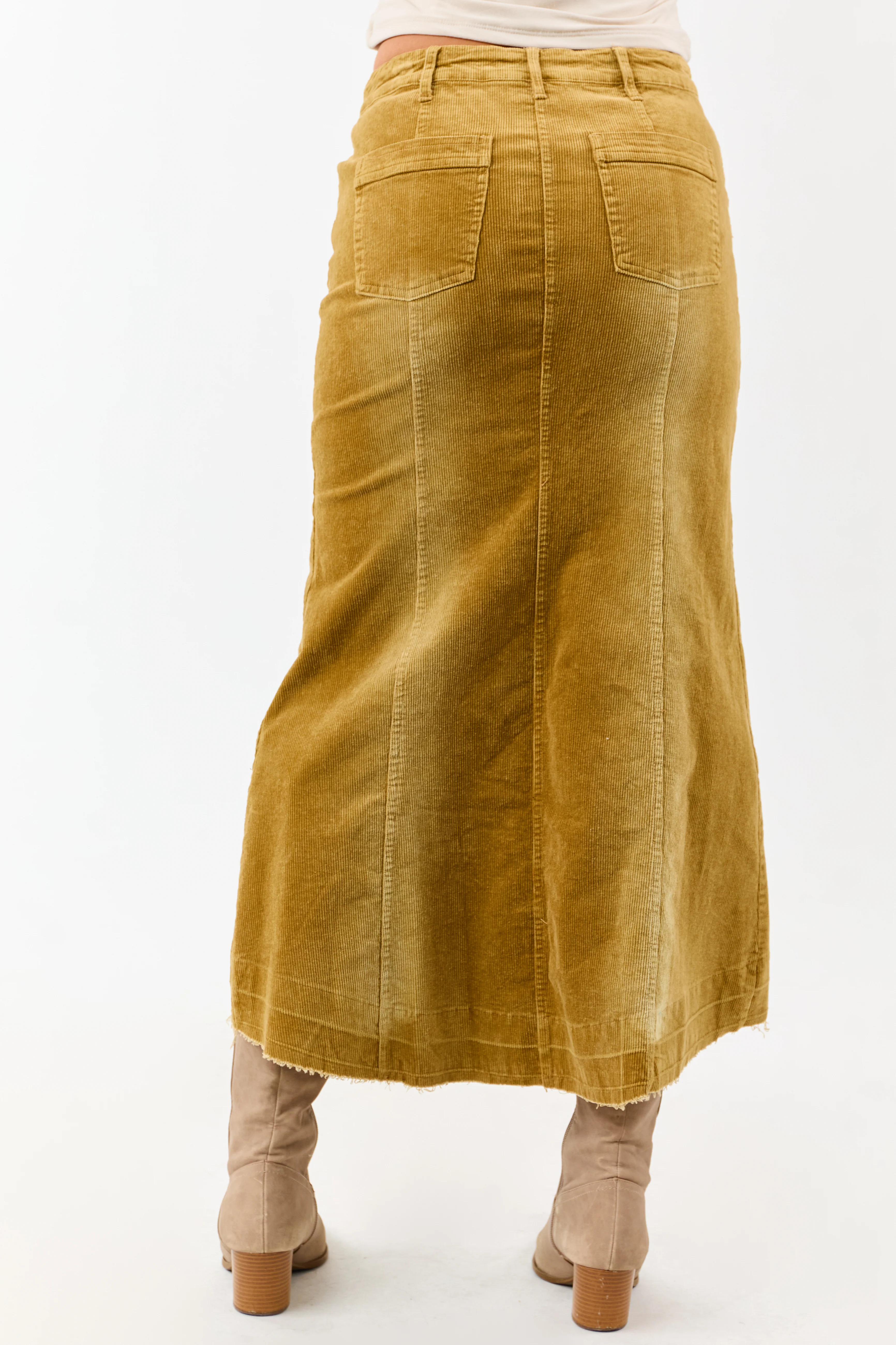 Light Copper Washed Corduroy High Low Midi Skirt - Image 6