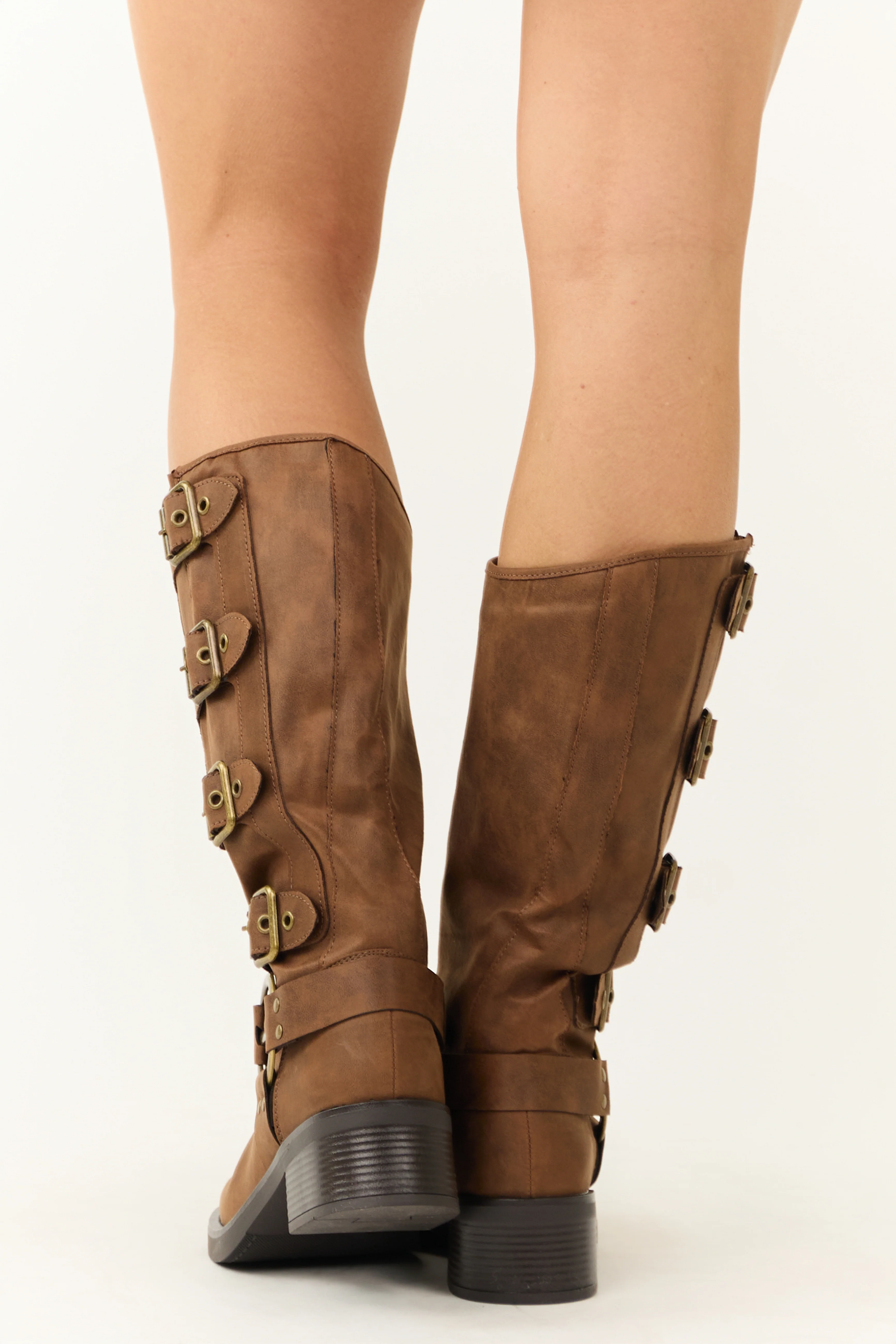 Light Sepia Faux Leather Multiple Buckle Boot - Image 6