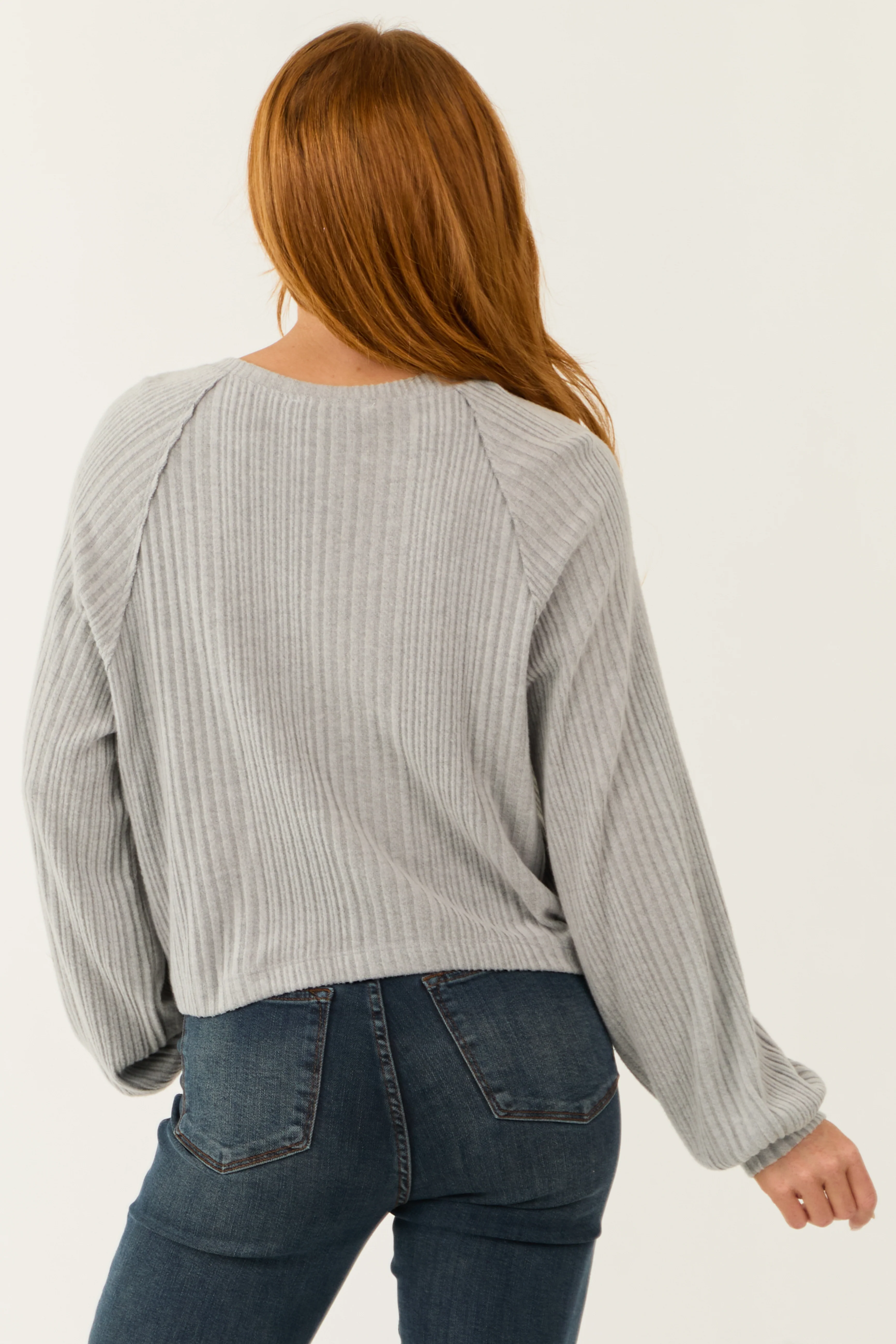 Light Slate Henley Ribbed Long Sleeve Top - Image 6