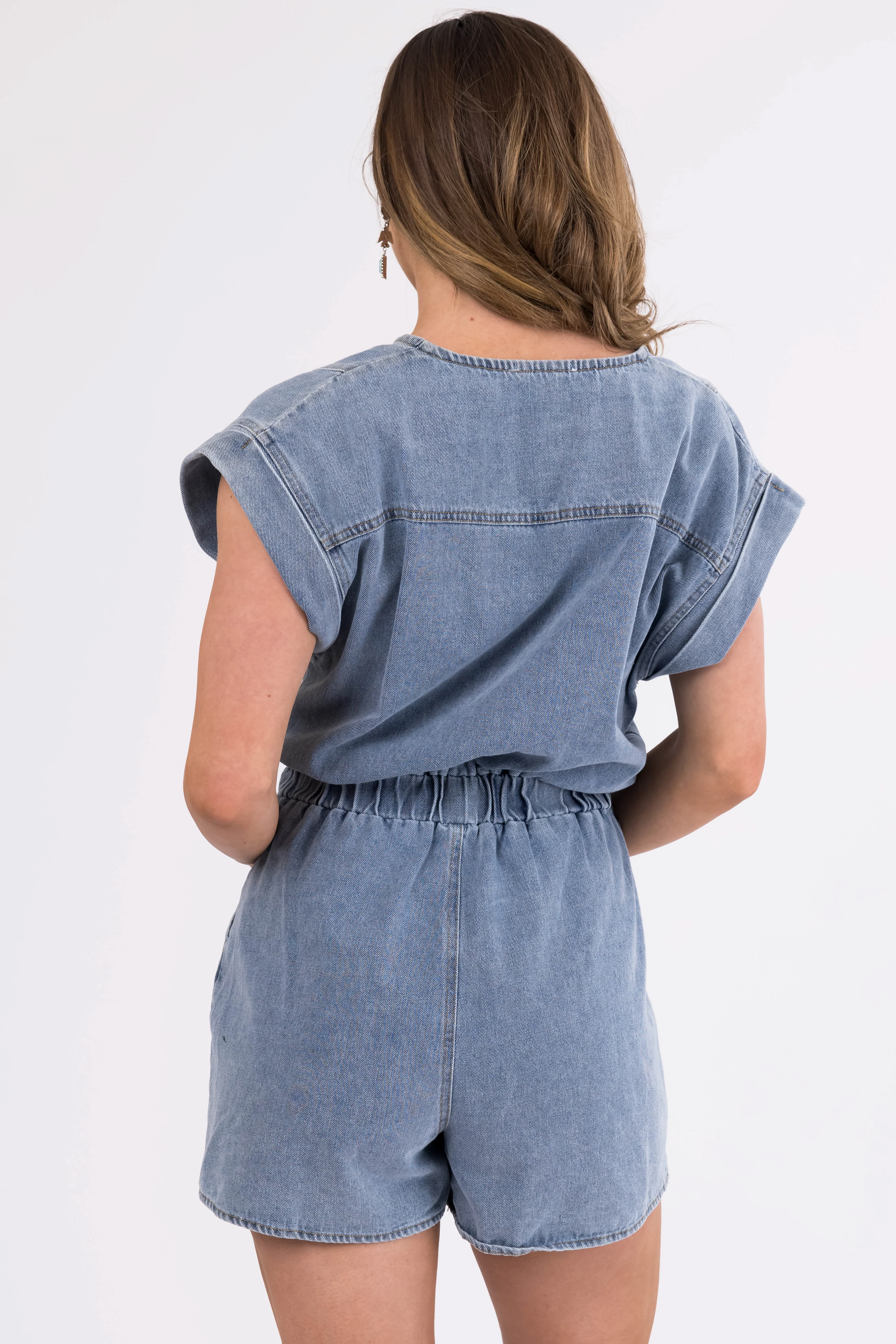 Light Wash Denim Button Down Romper - Image 6