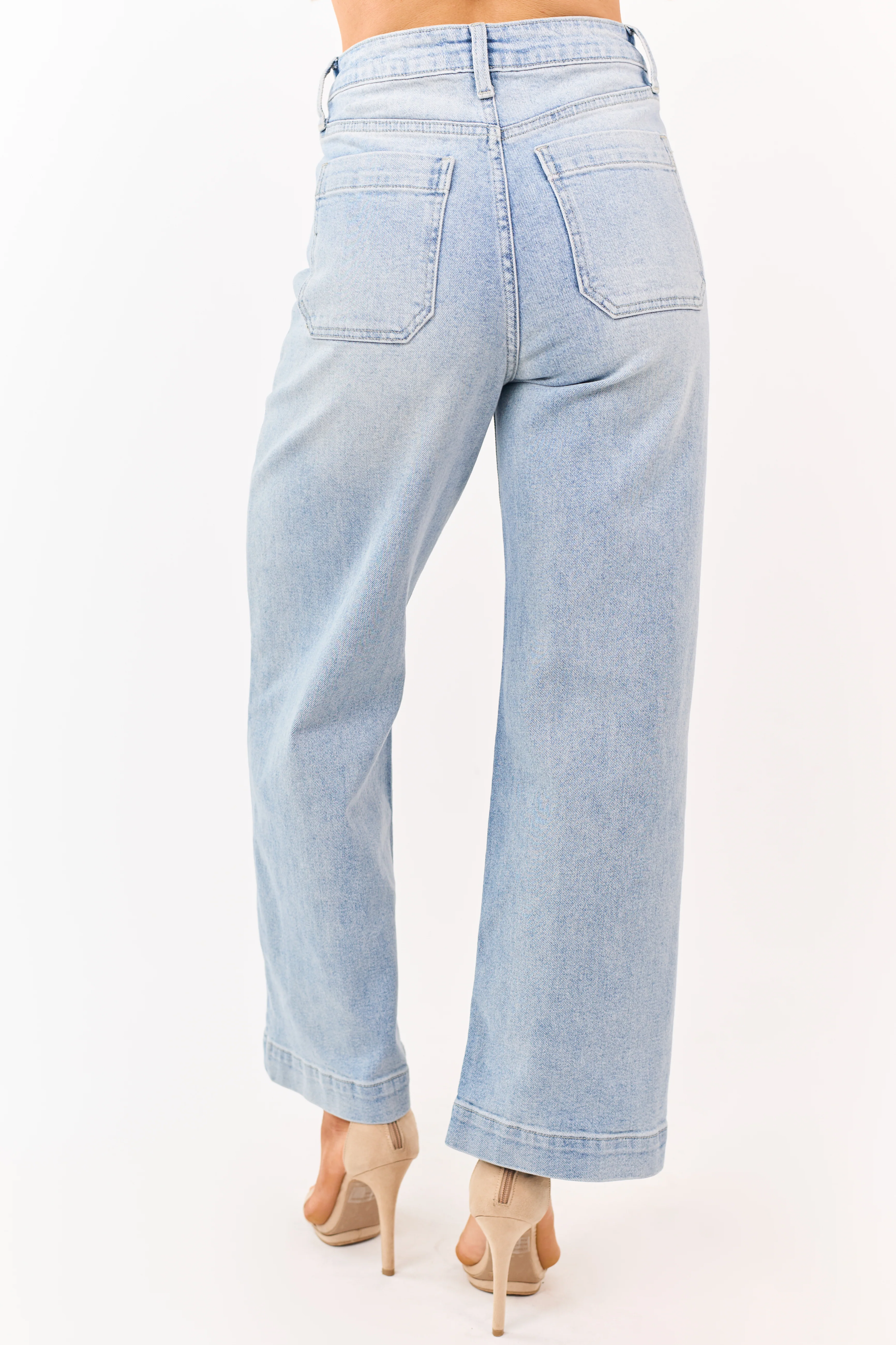 Light Wash Stretchy Wide Leg Utility Jeans - Image 4