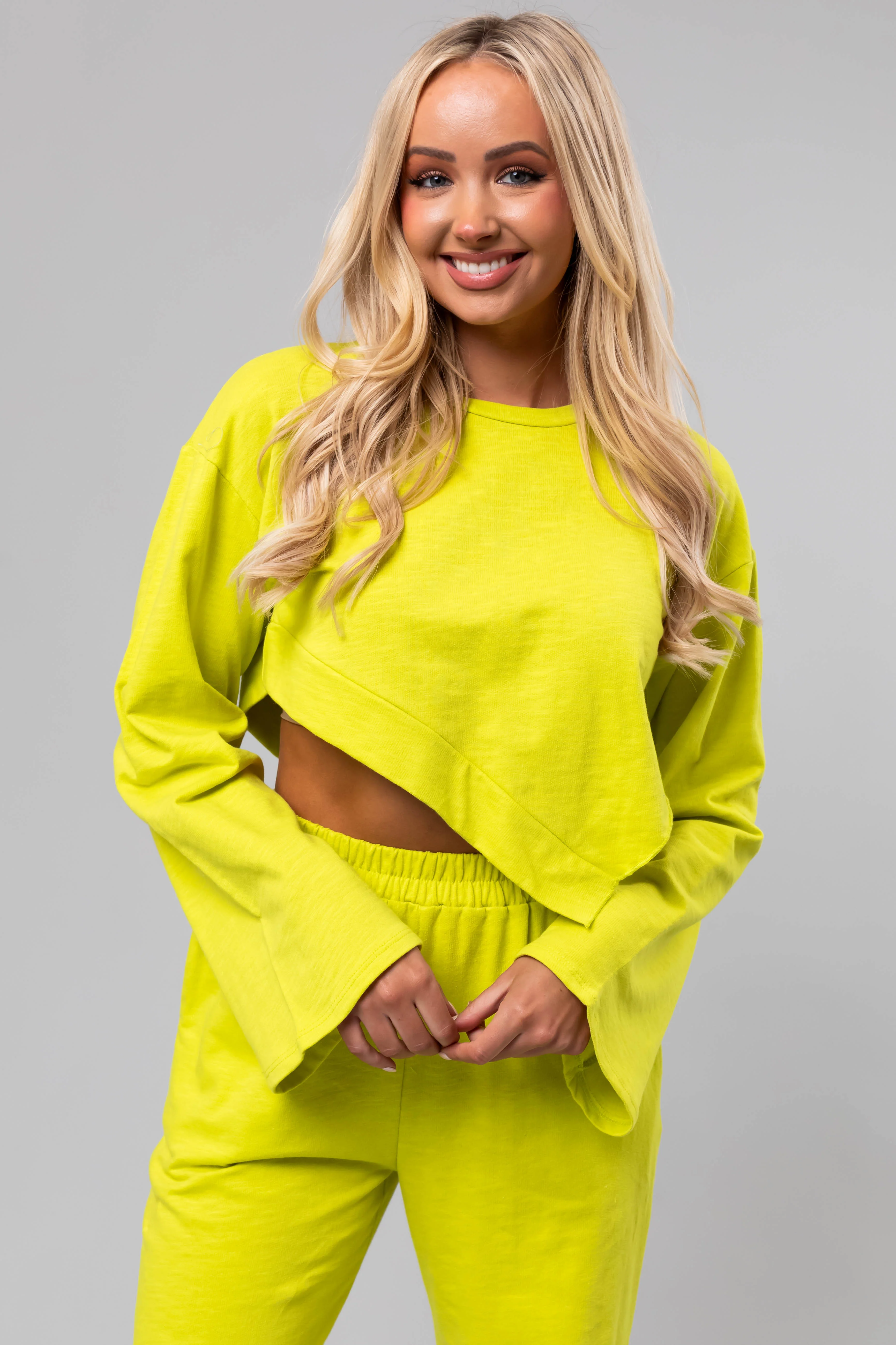 Lime Long Sleeve Top and Wide Leg Pants Set - Image 7