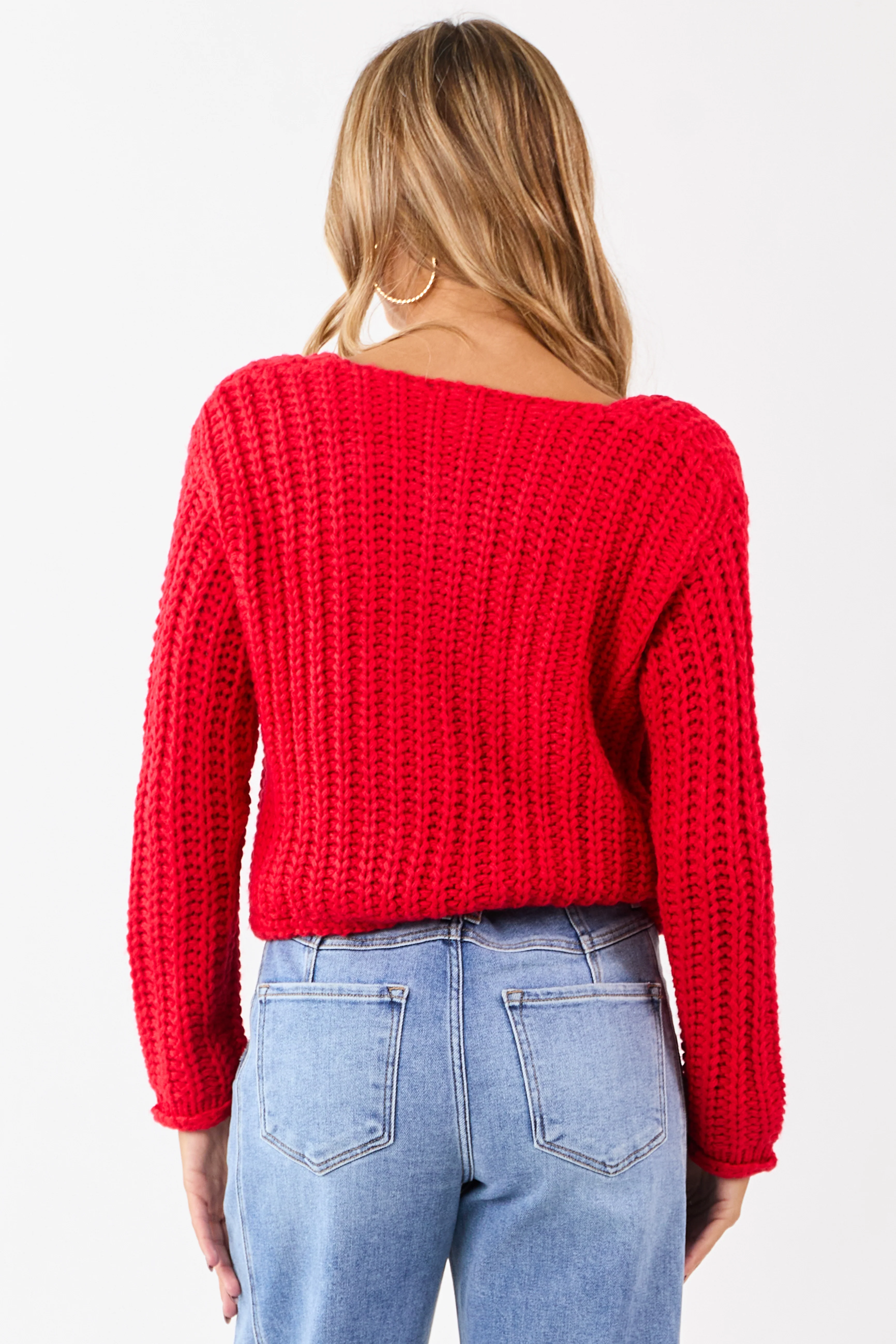 Lipstick Chunky Rib Knit Button Down Cardigan - Image 7