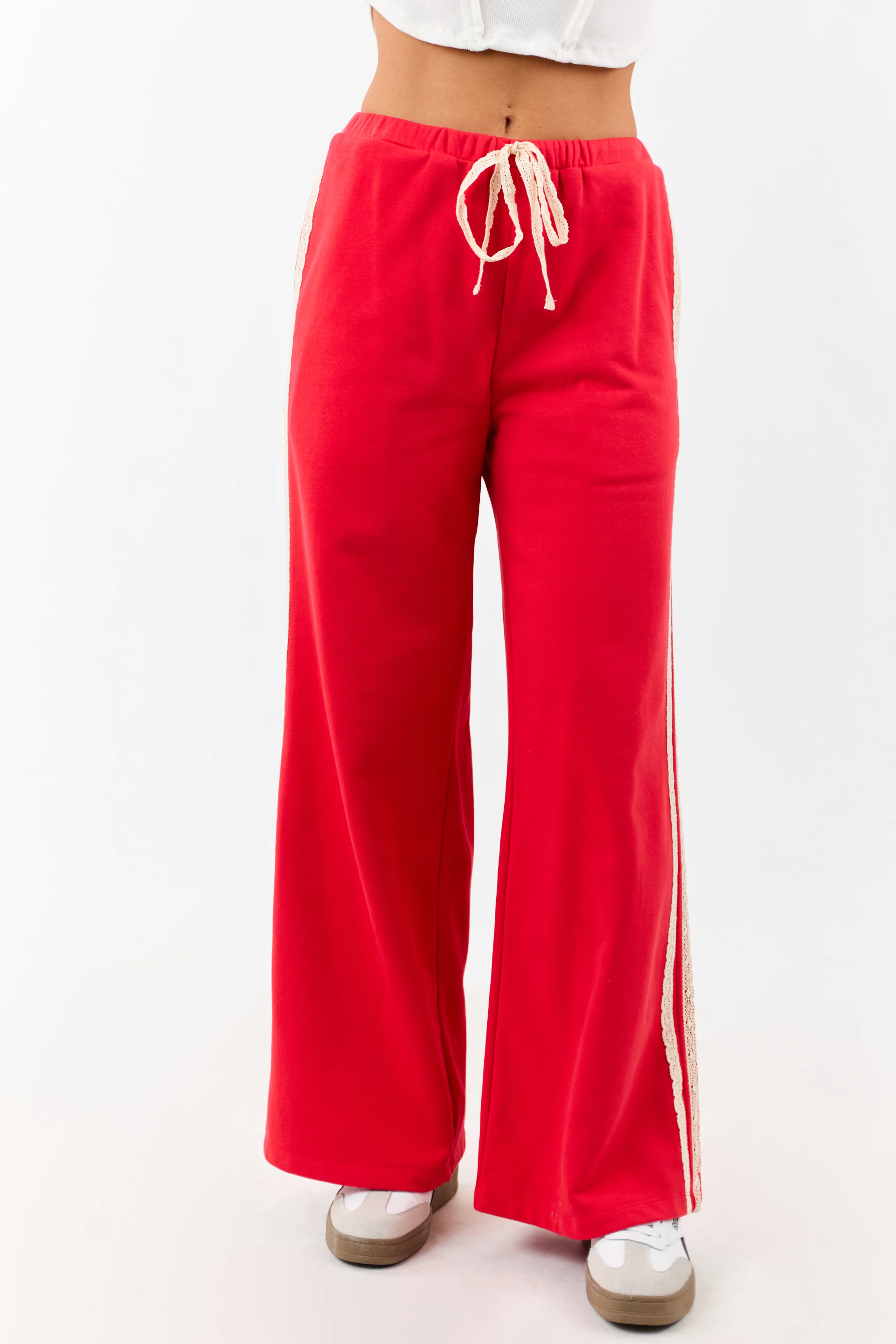 Lipstick Lace Striped Wide Leg Drawstring Pants - Image 2