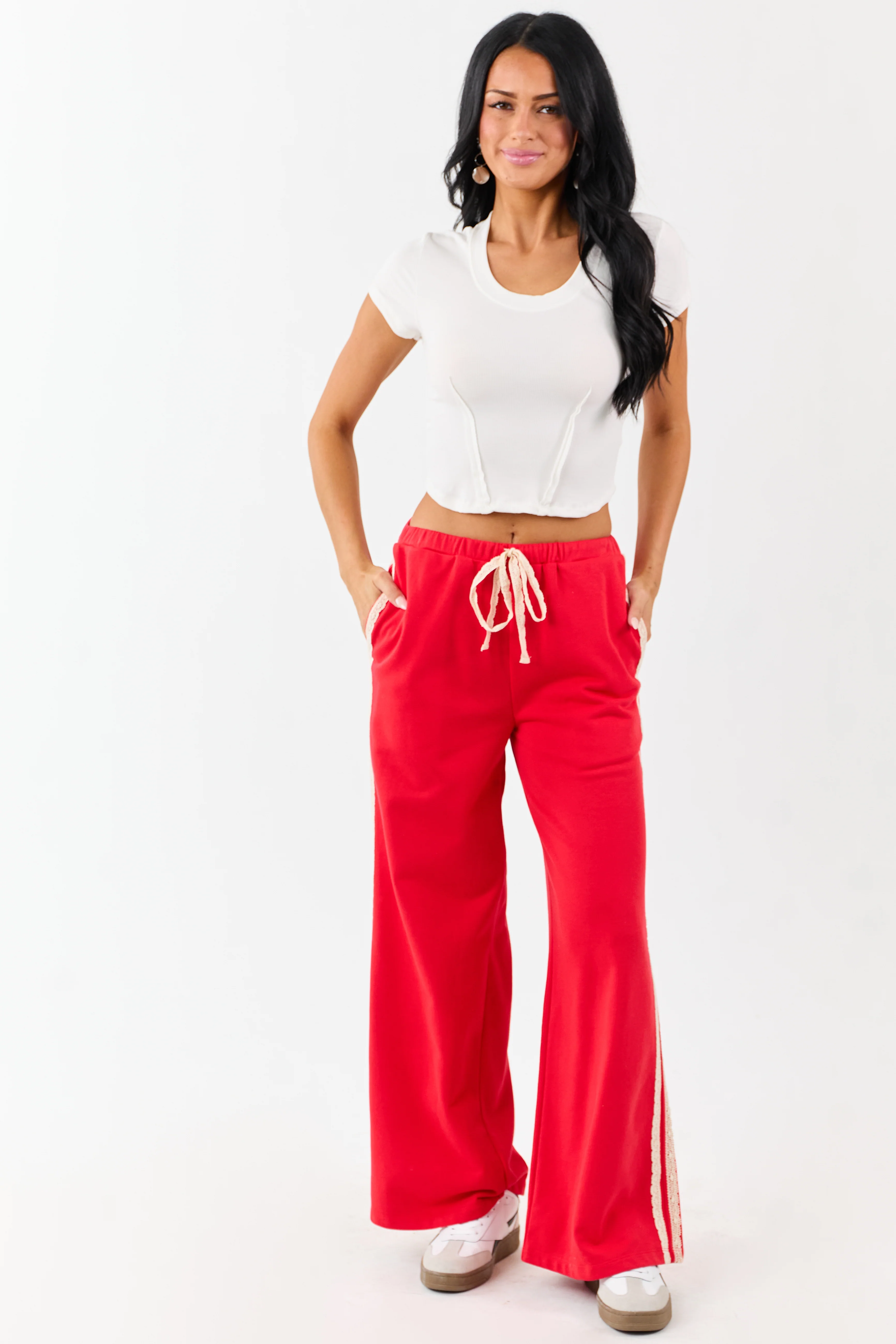 Lipstick Lace Striped Wide Leg Drawstring Pants - Image 5