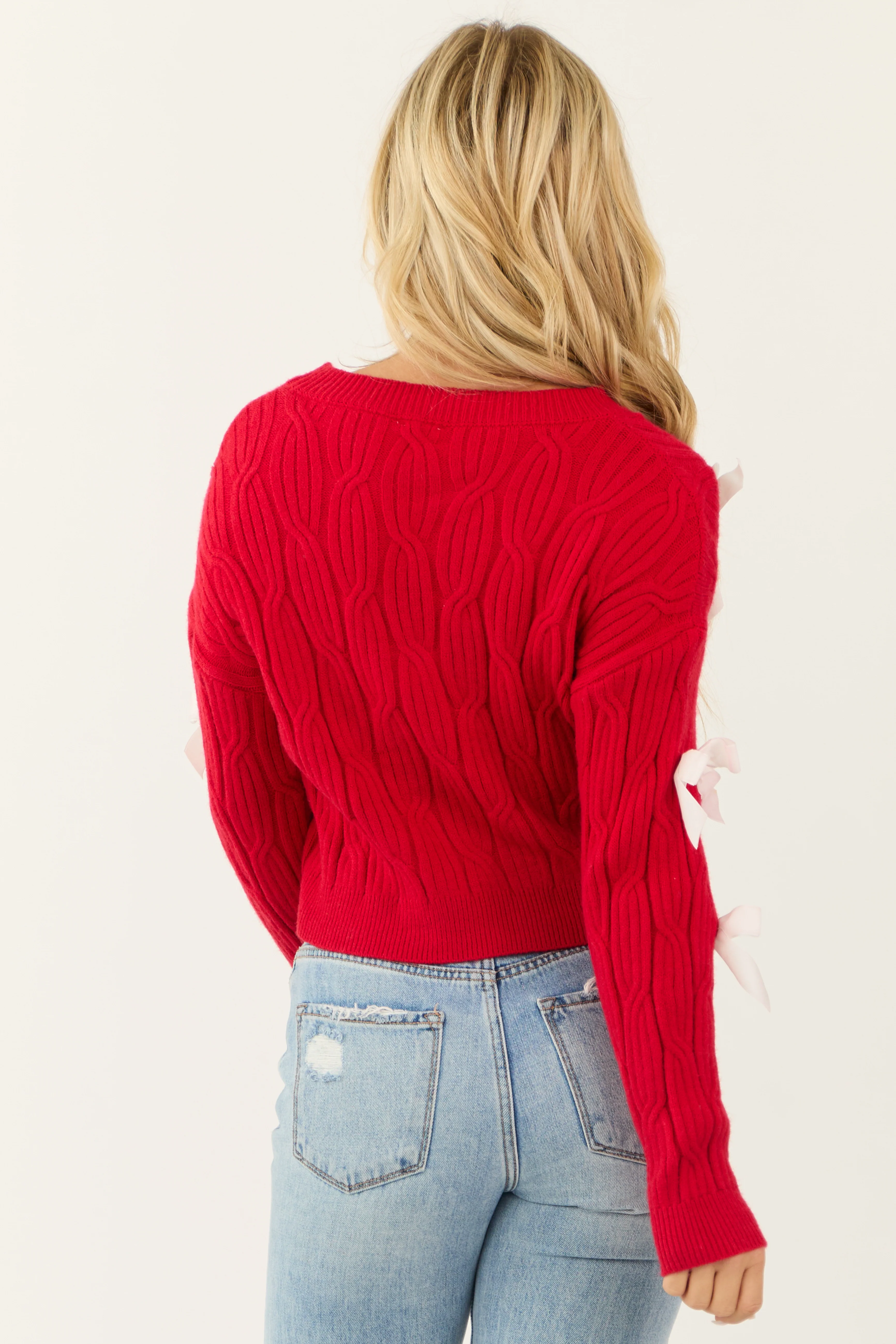 Lipstick Ribbon Bow Applique Knit Sweater - Image 5