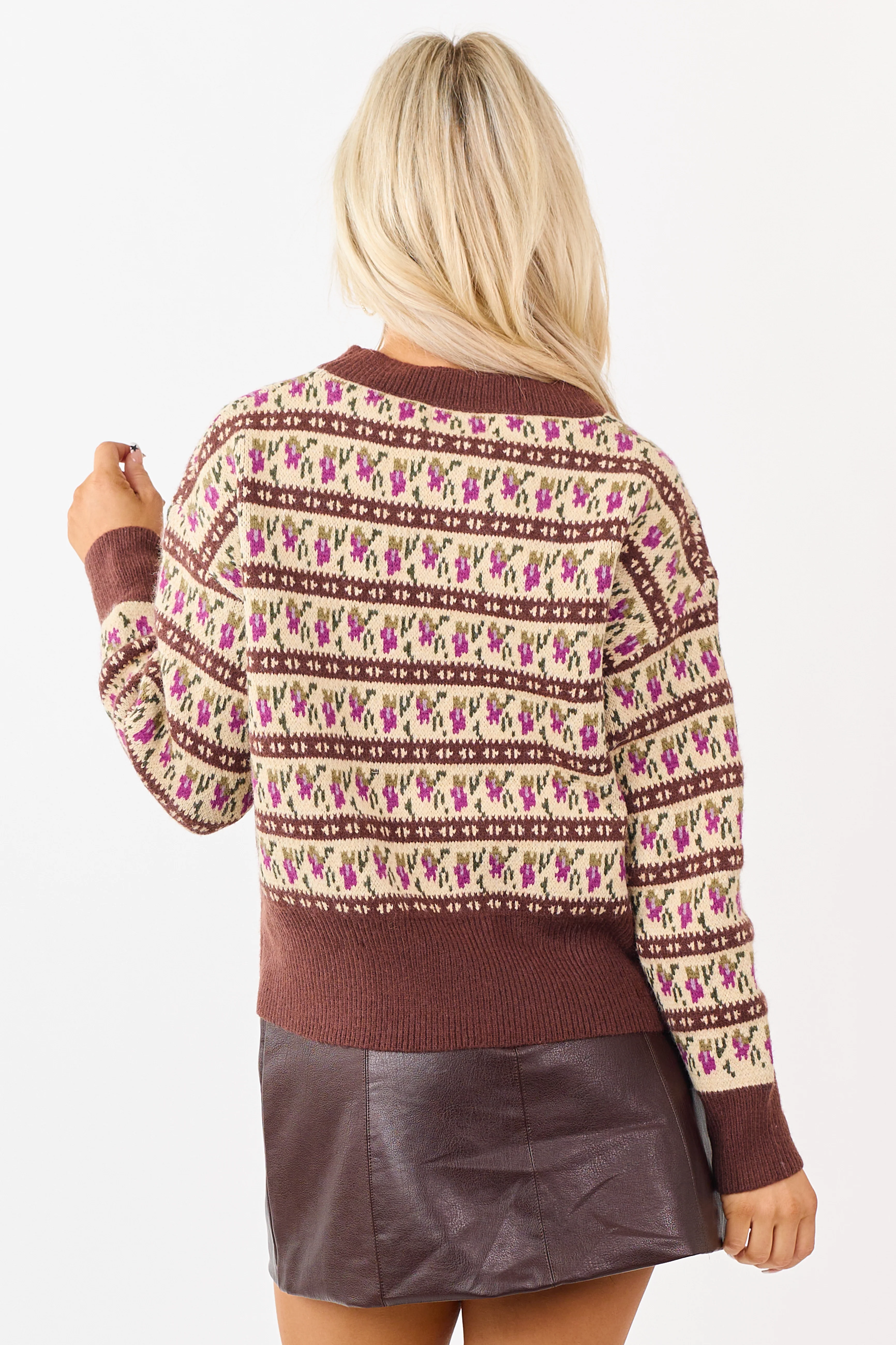 Listicle Chocolate Abstract Floral Knit Sweater - Image 5