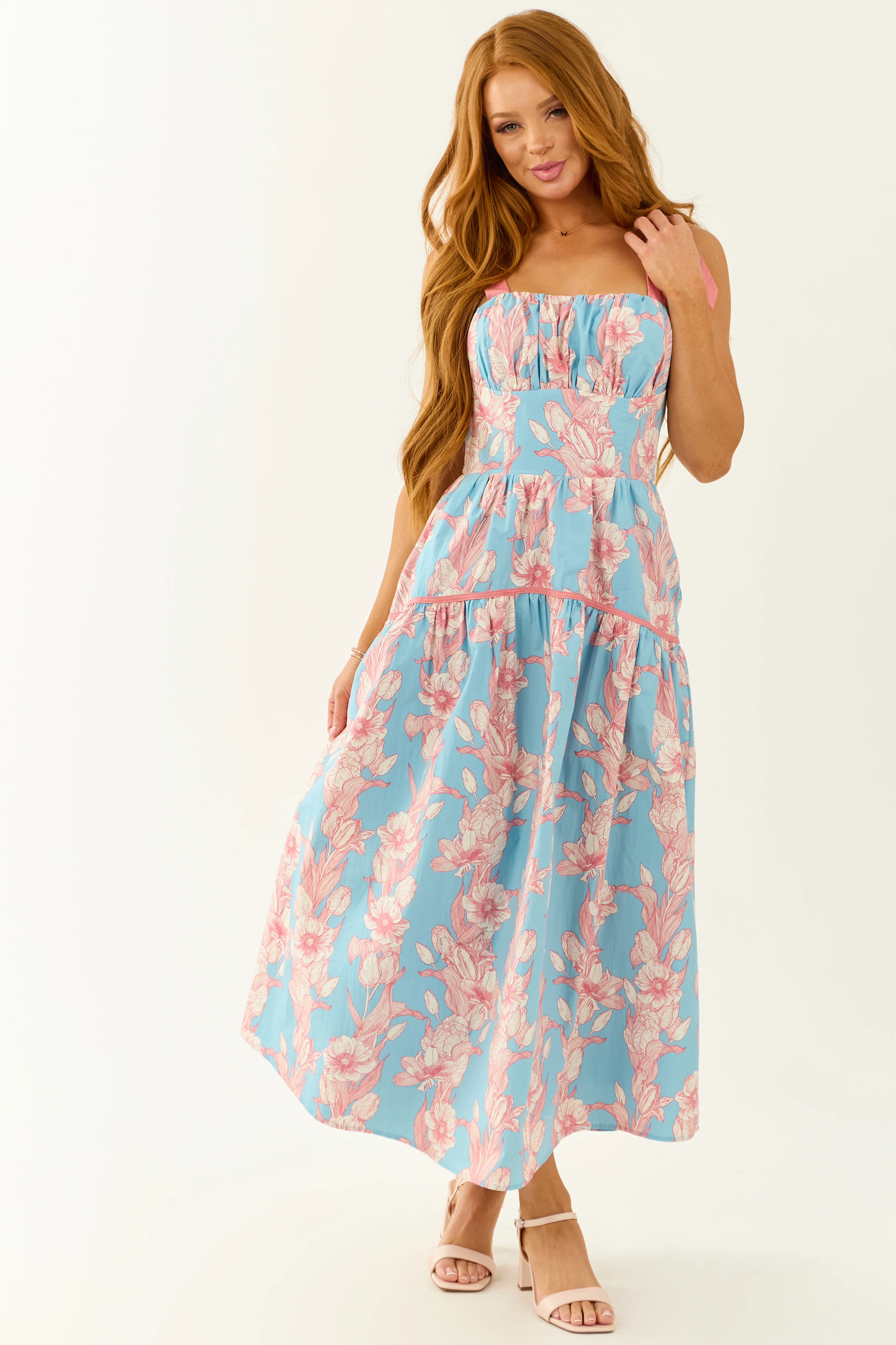 Listicle Powder Blue Floral Print Cotton Midi Dress - Image 4