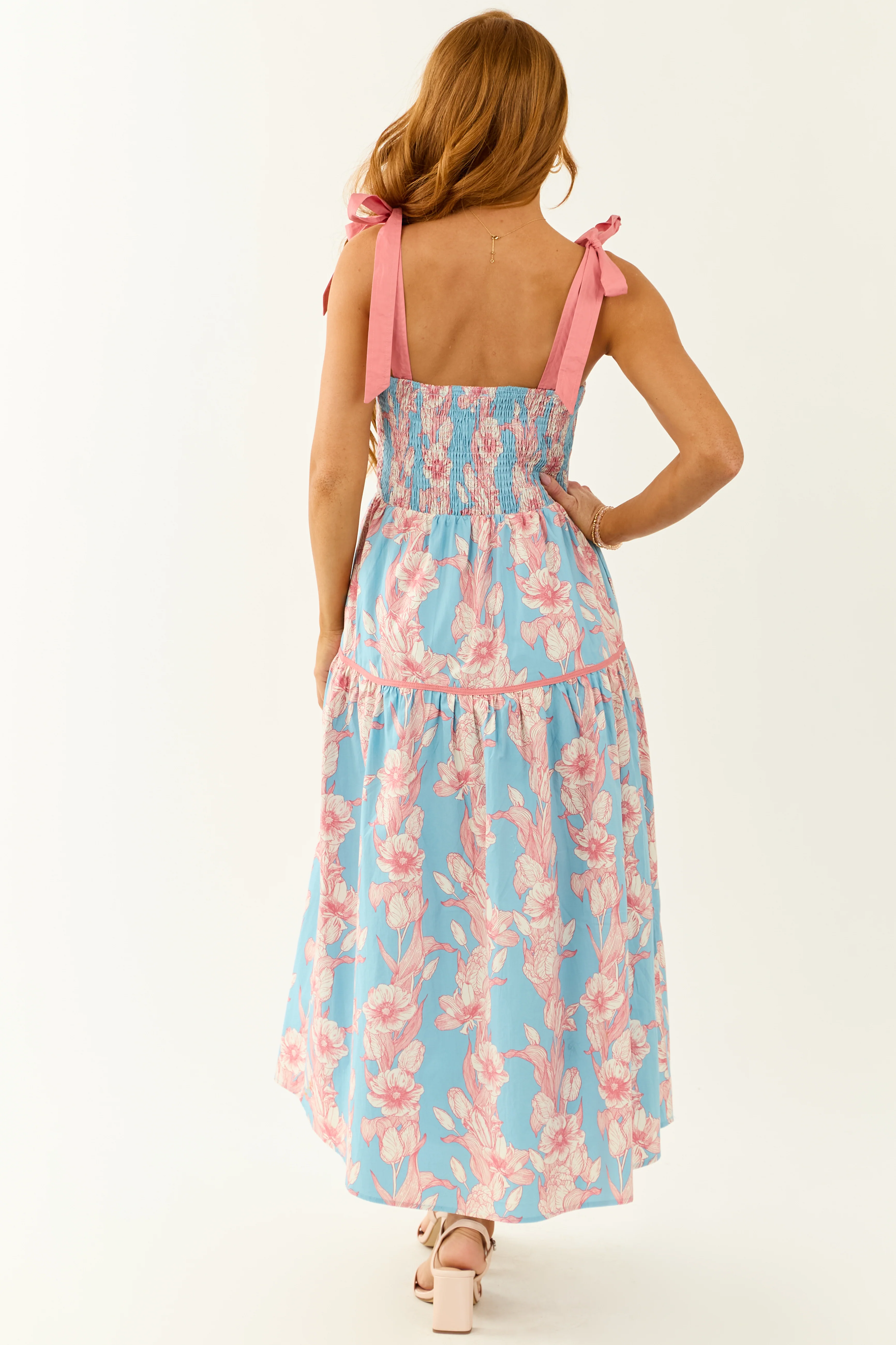 Listicle Powder Blue Floral Print Cotton Midi Dress - Image 6