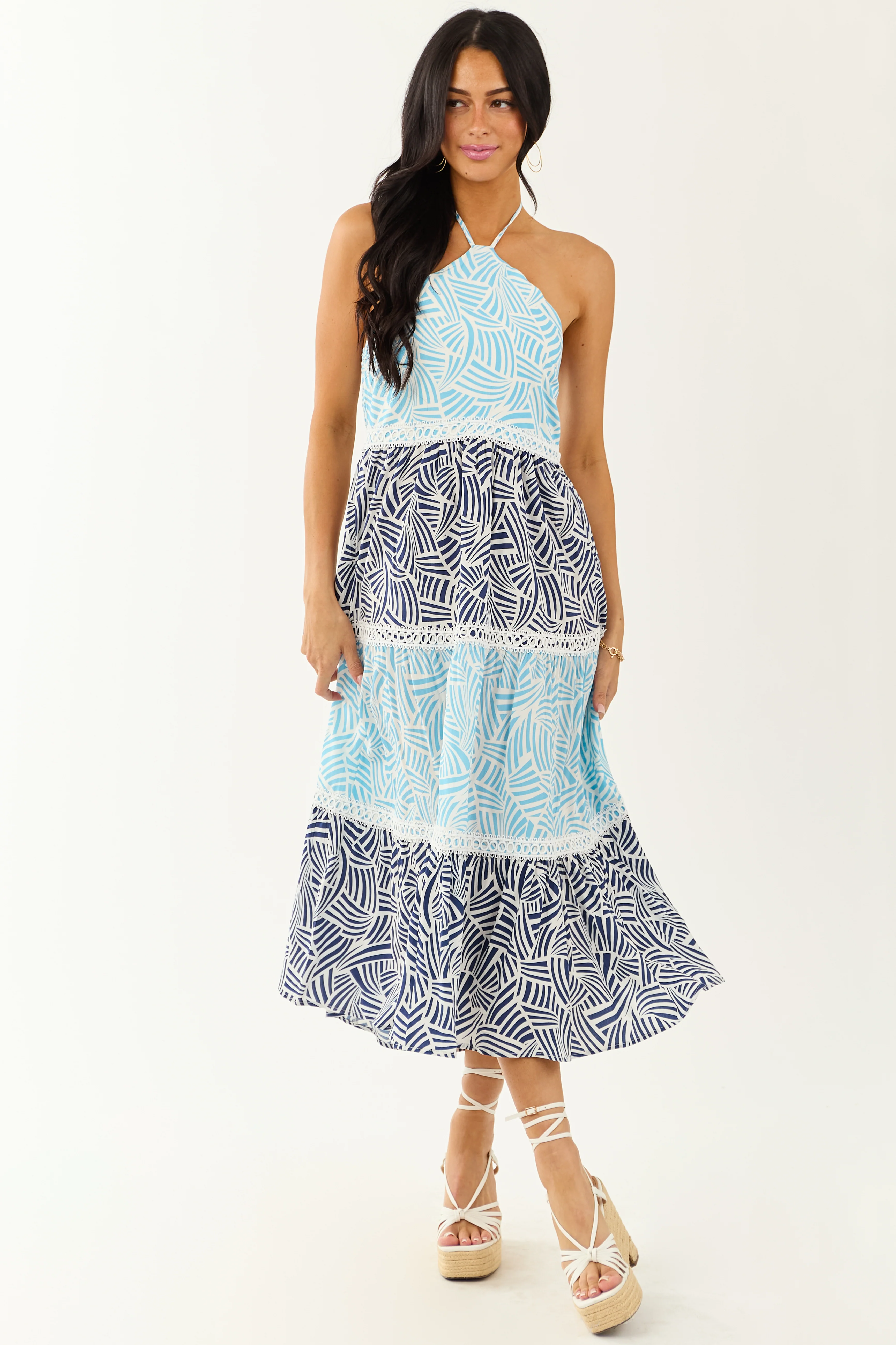 Lovelo Baby Blue Abstract Colorblock Midi Dress - Image 2