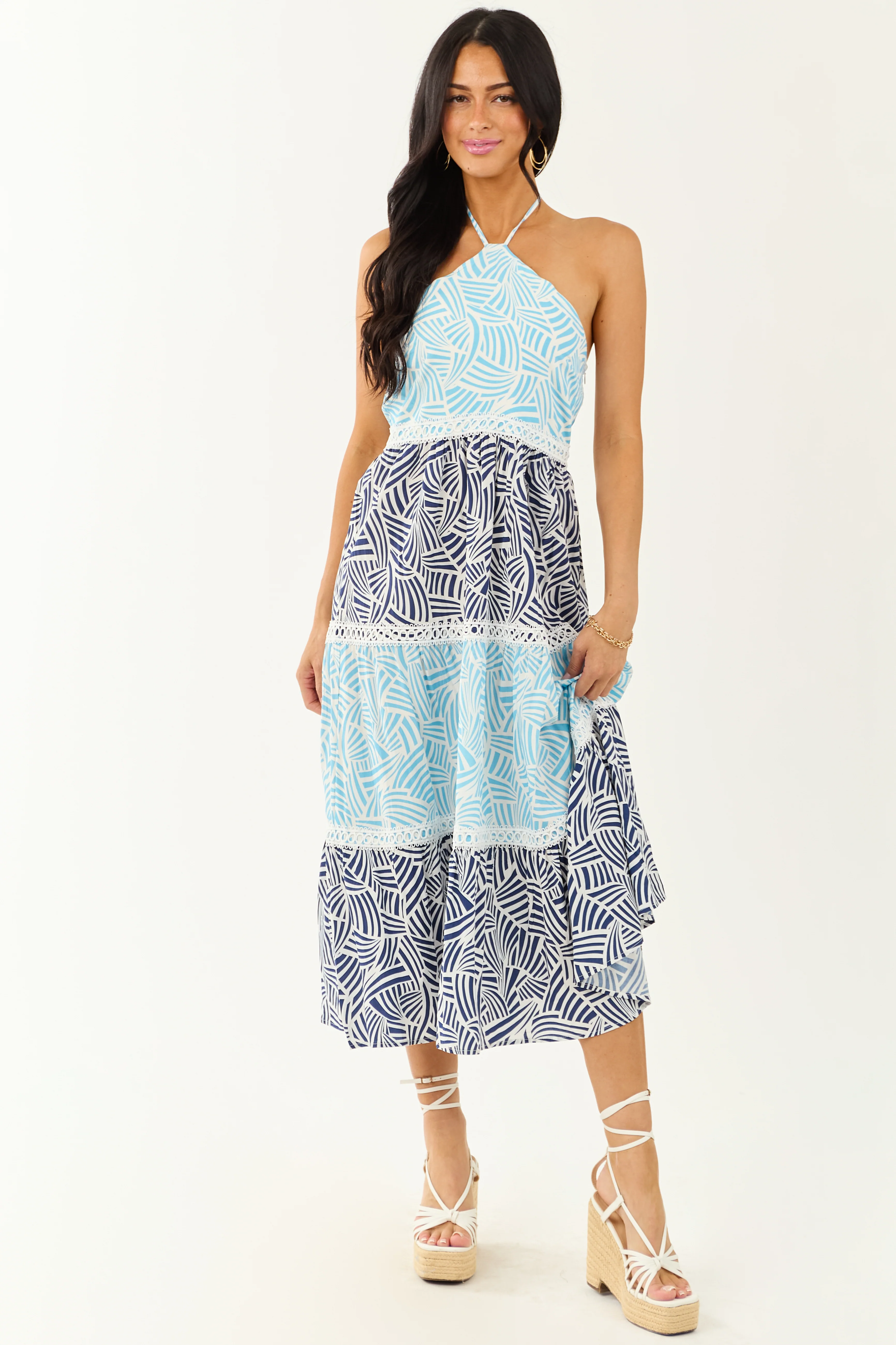 Lovelo Baby Blue Abstract Colorblock Midi Dress - Image 3