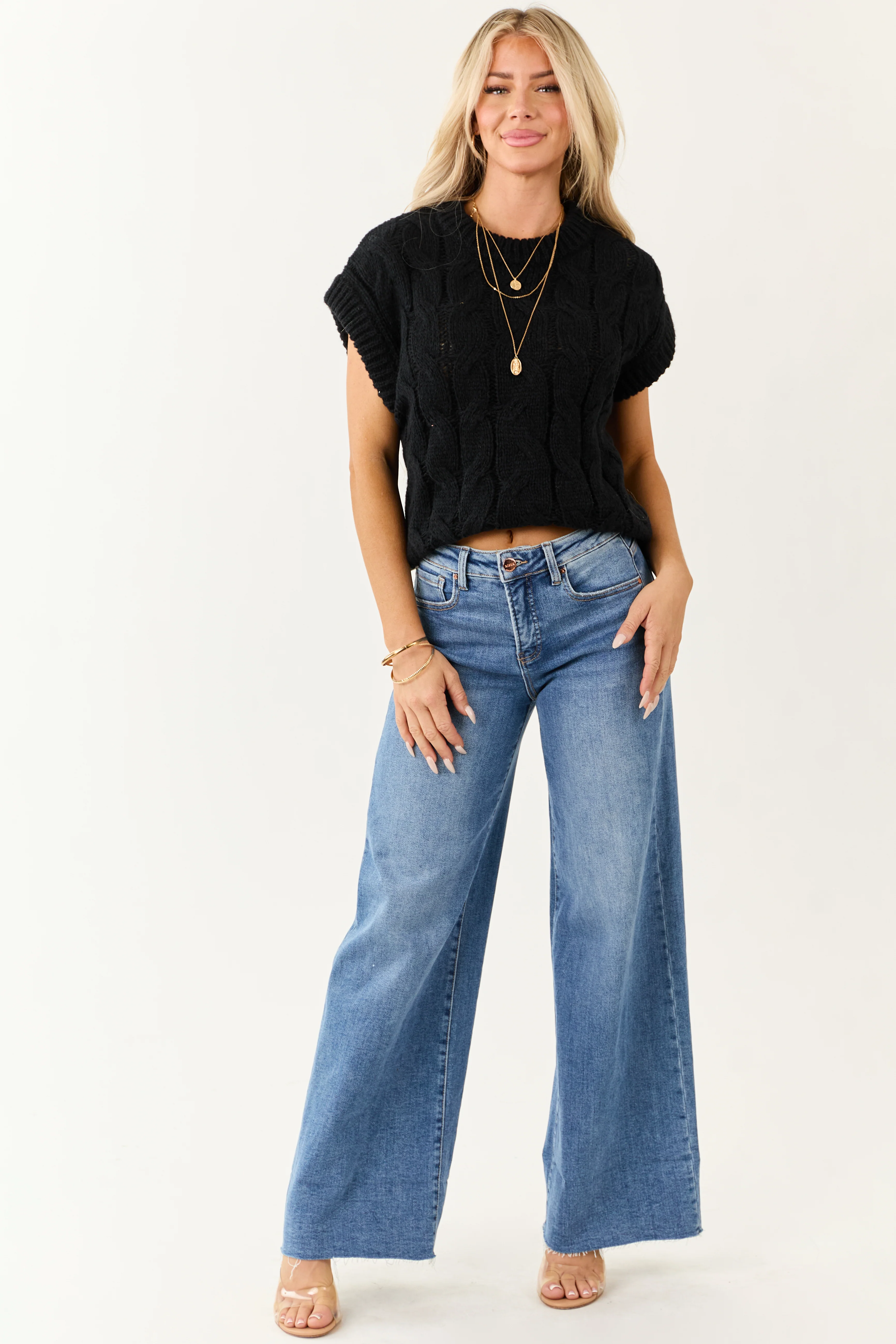 Lovelo Black Cable Knit Sweater Vest - Image 2