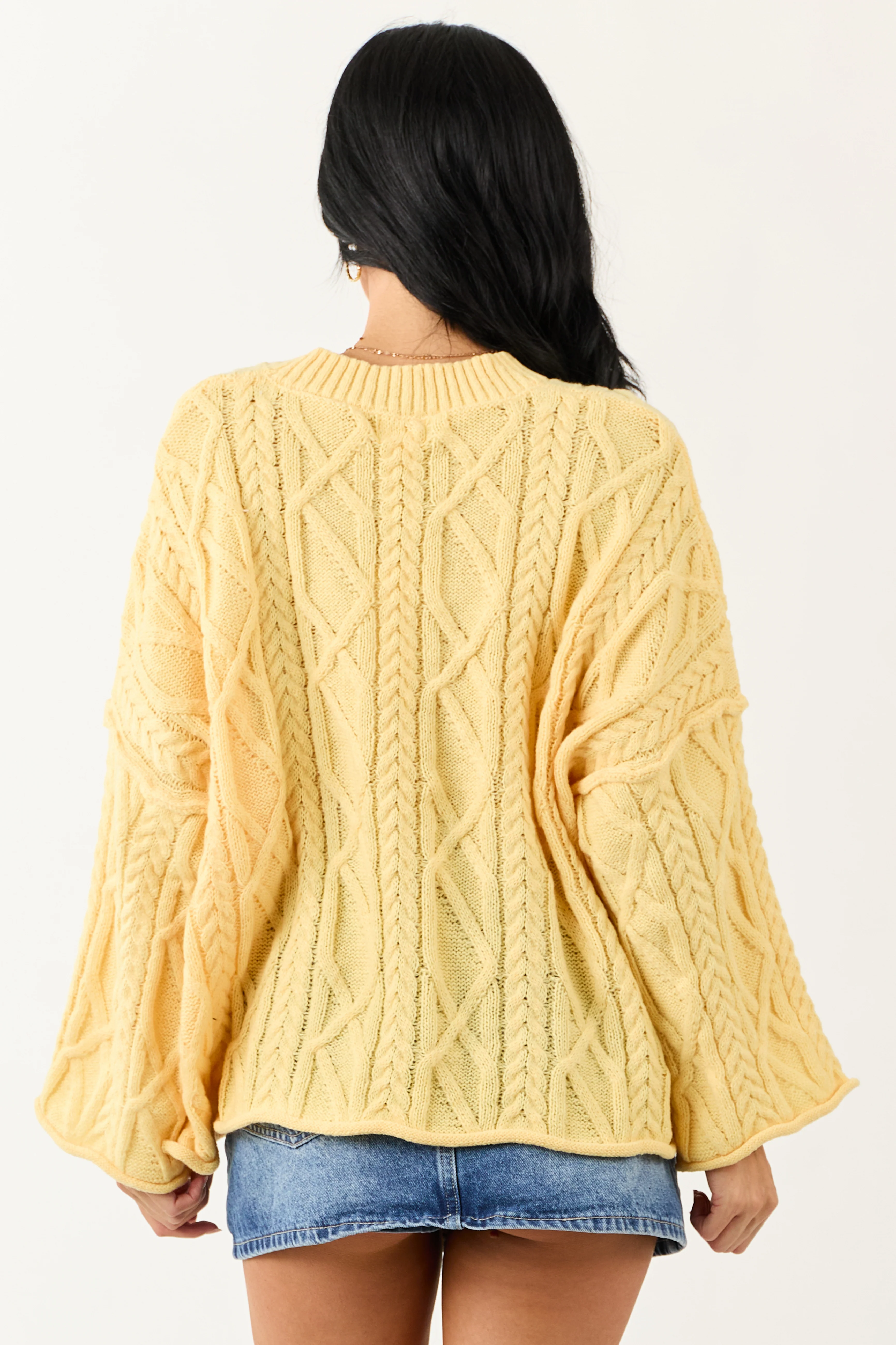 Lovelo Canary Yellow Cable Knit Relaxed Sweater - Image 6