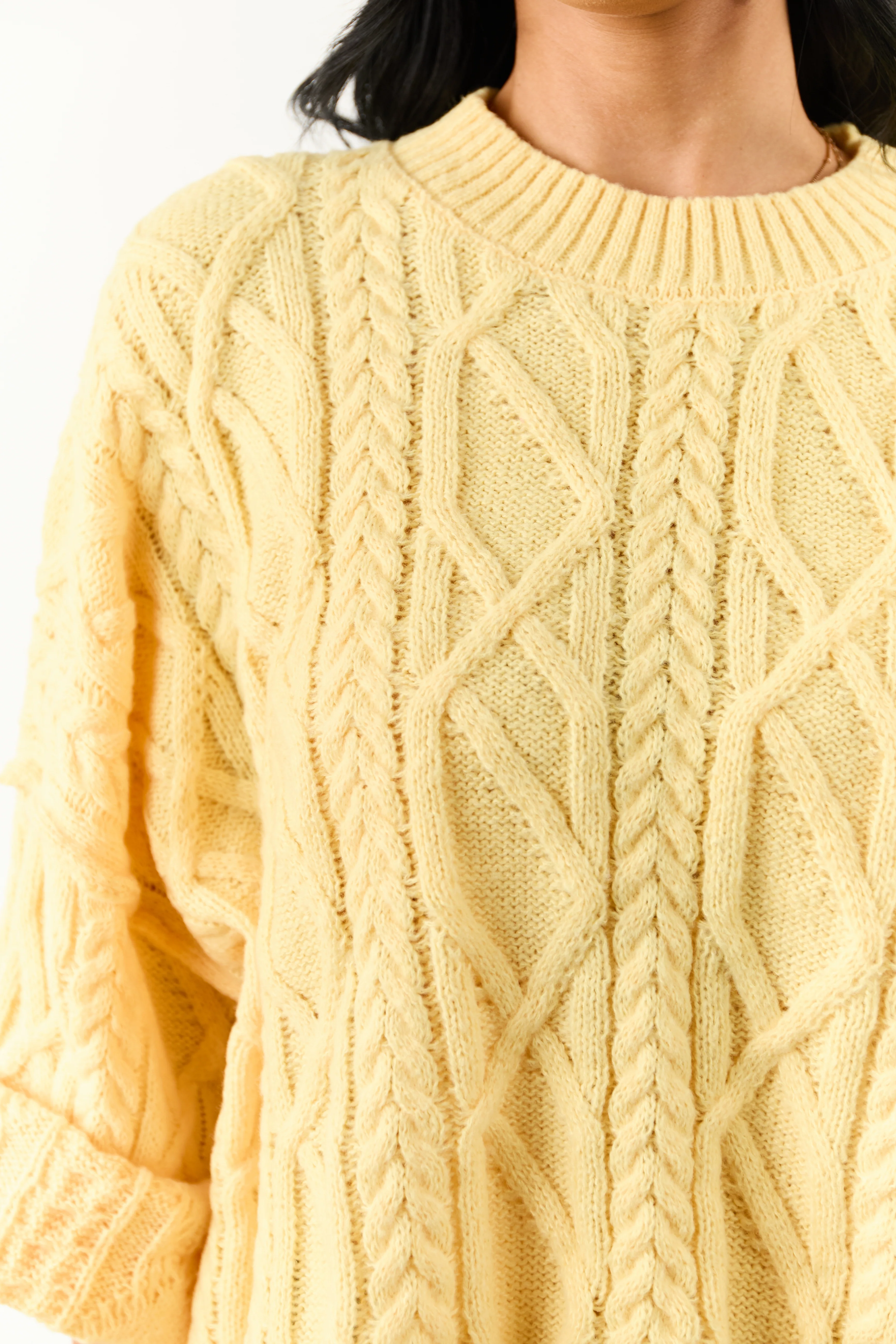 Lovelo Canary Yellow Cable Knit Relaxed Sweater - Image 7