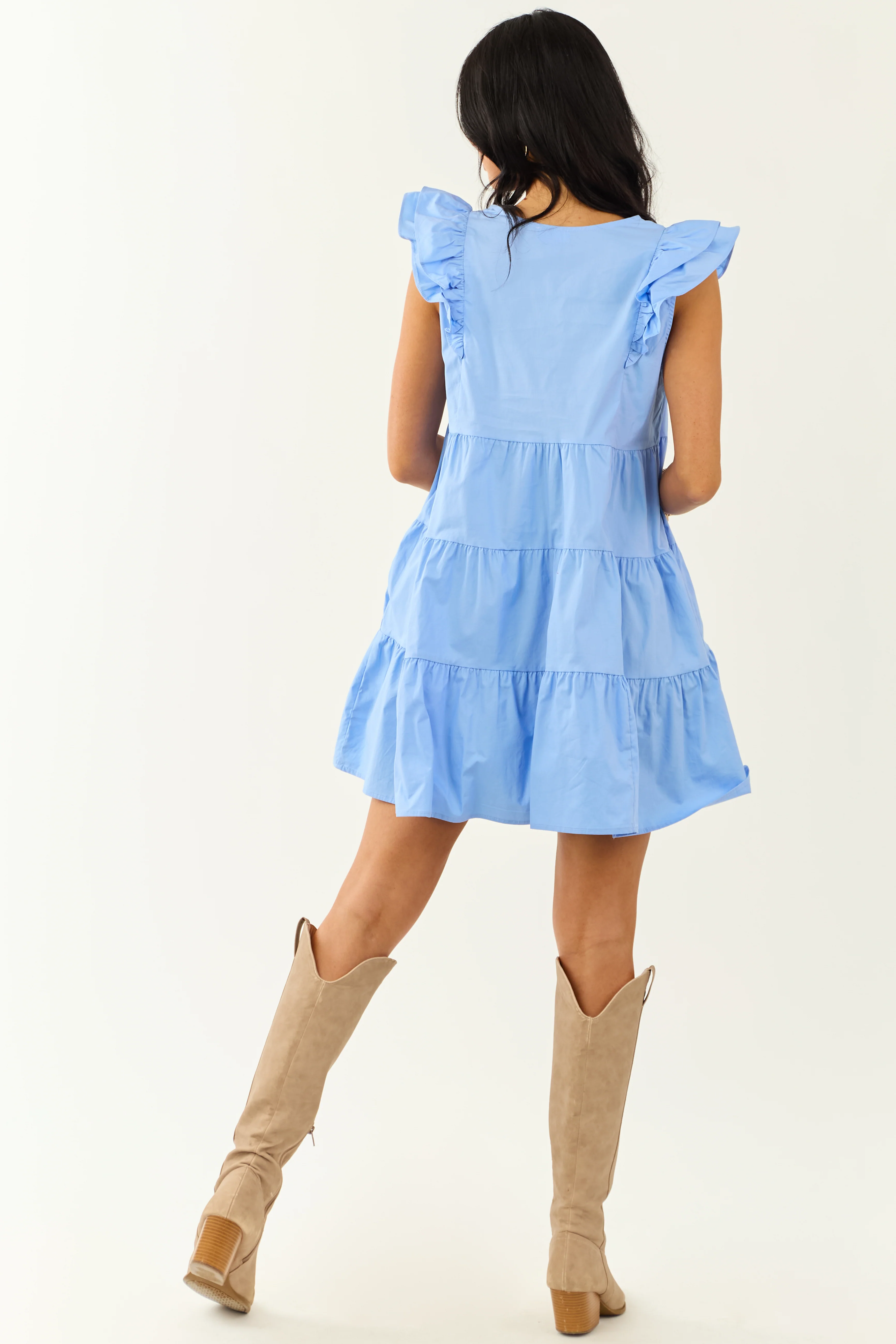 Lovelo Cornflower Tiered V Neck Cotton Mini Dress - Image 5