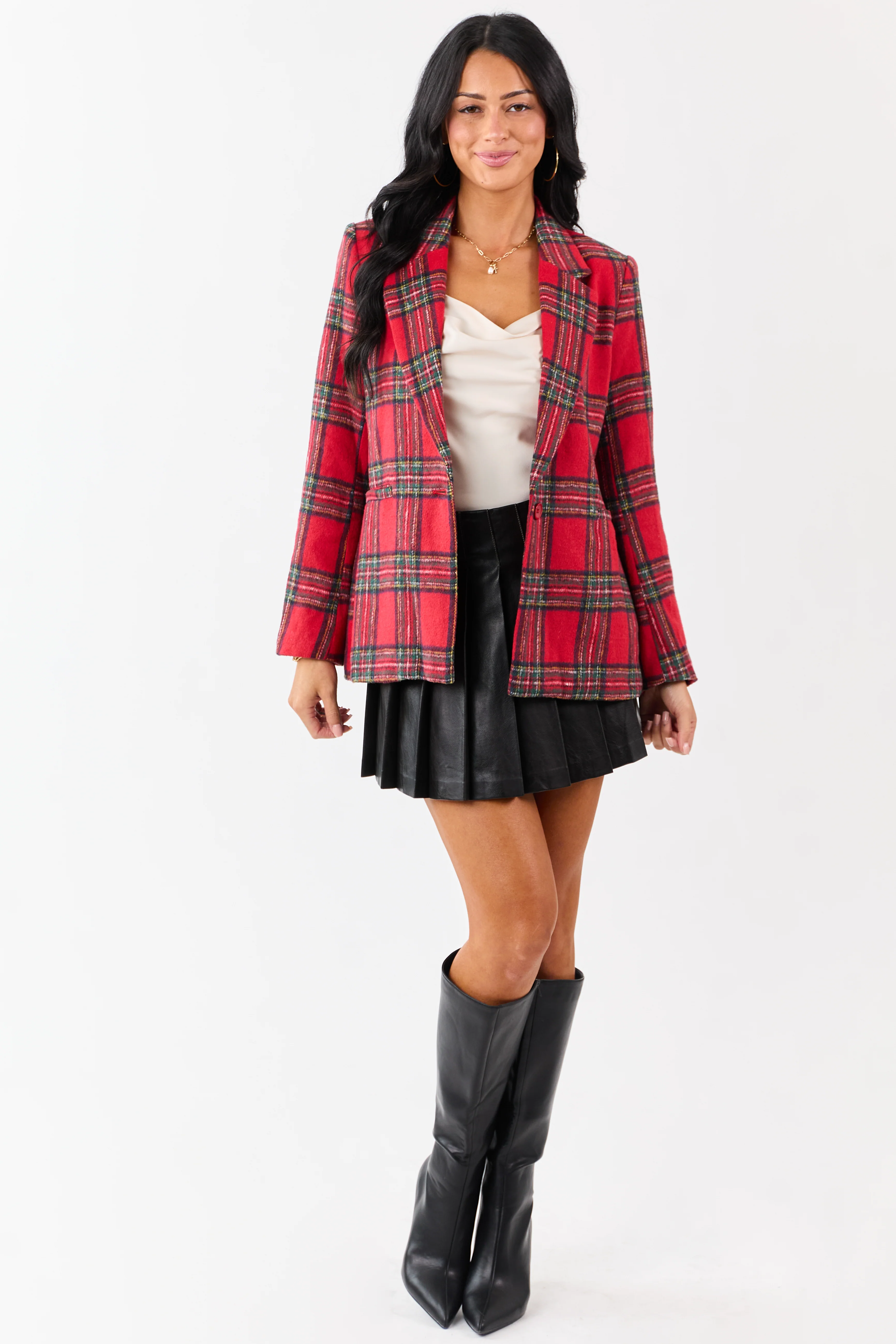 Lovelo Cranberry Plaid Flannel Button Down Blazer - Image 3